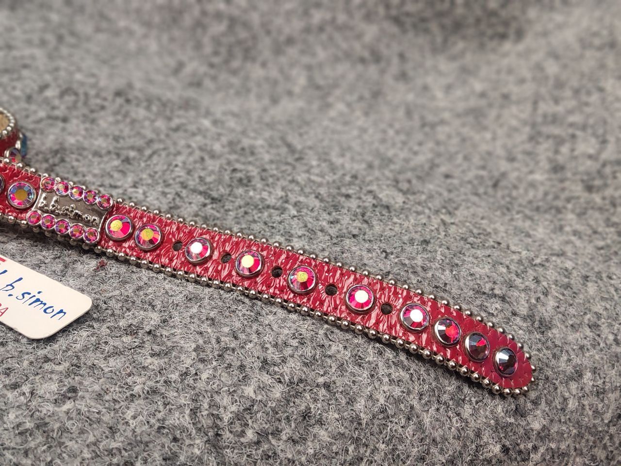B.B.Simon Swarovski Crystal Red Leather collar Dog belt