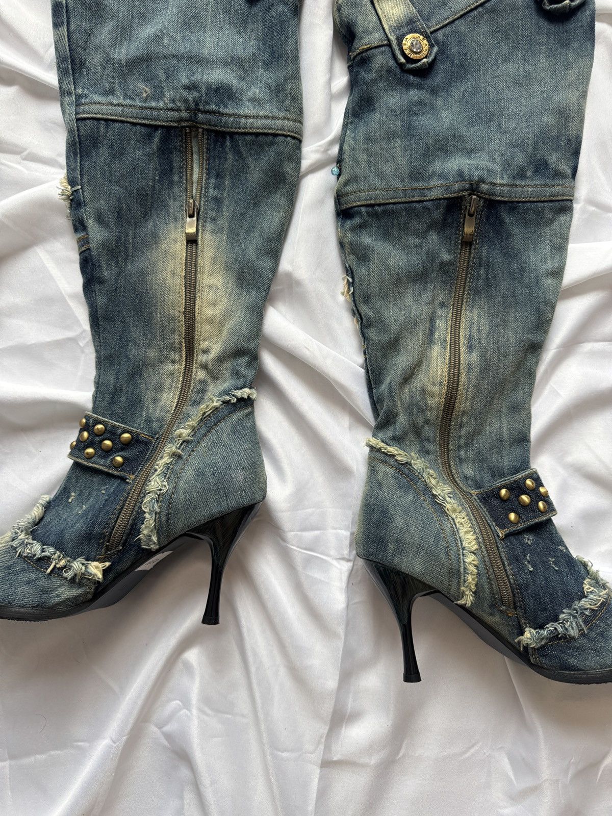 Hysteric Glamour Y2K Vintage Distressed Patchwork Knee-High Jeans Boots Size US 7 / IT 37 - 8 Thumbnail