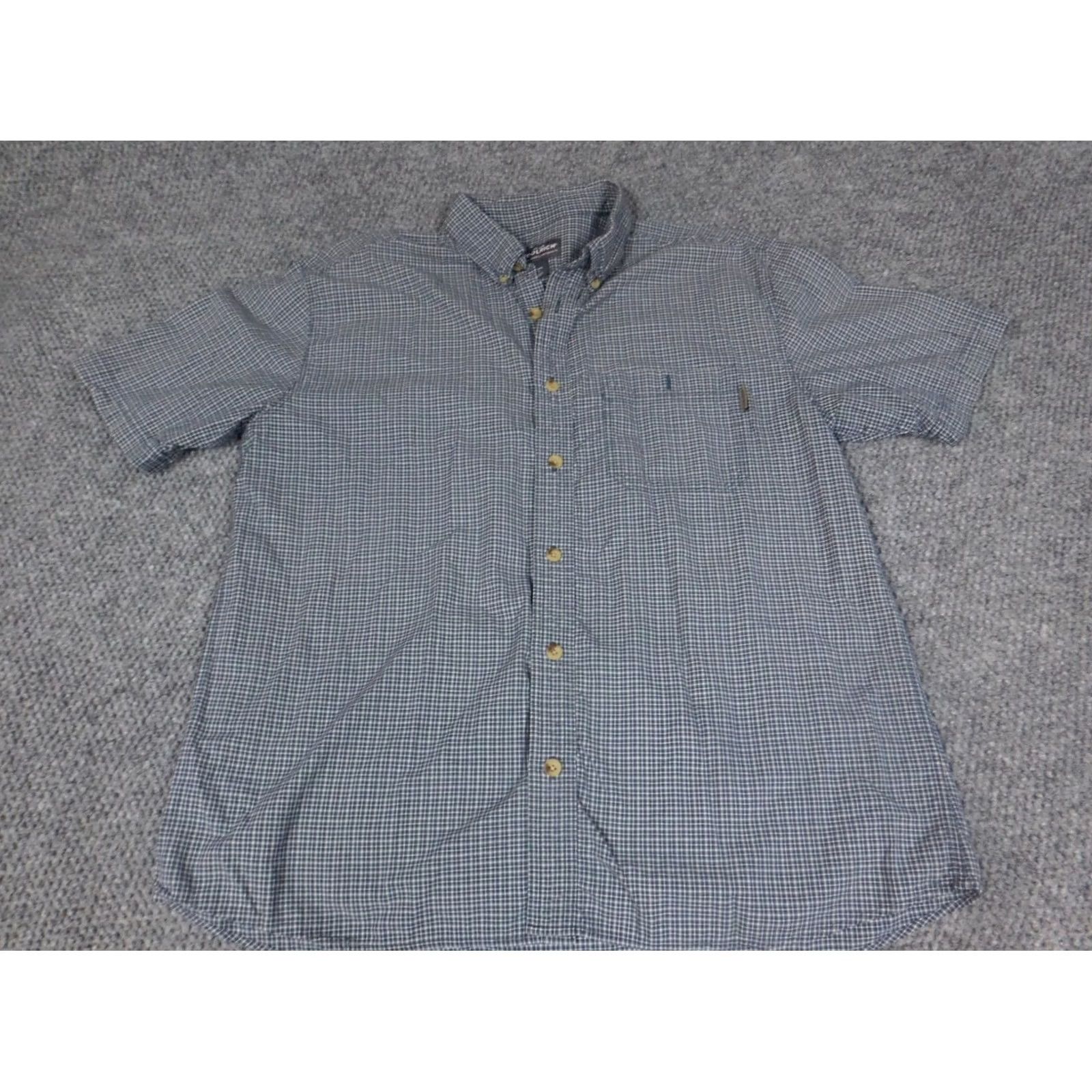 Vintage Woolrich Mens Shirt L Blue Plaid Button-Down Knit Cotton Short Sleeve Regular Size US L / EU 52-54 / 3 - 2 Thumbnail