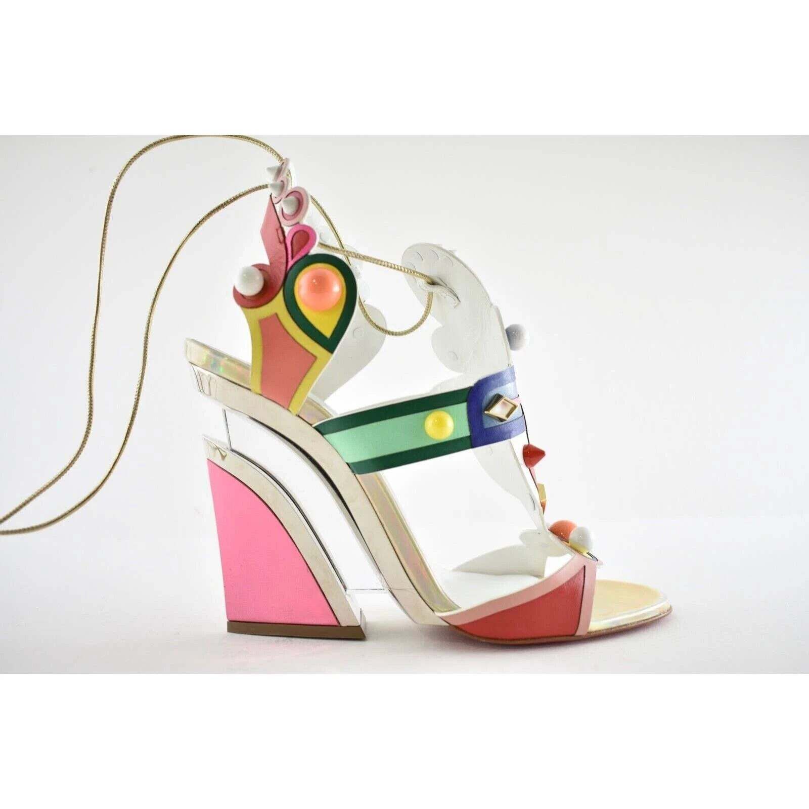 Christian Louboutin Papagaya Levita 100 Multicolor Lace Up Wedge Sandal Heel 37 Size US 7 / IT 37 - 2 Thumbnail