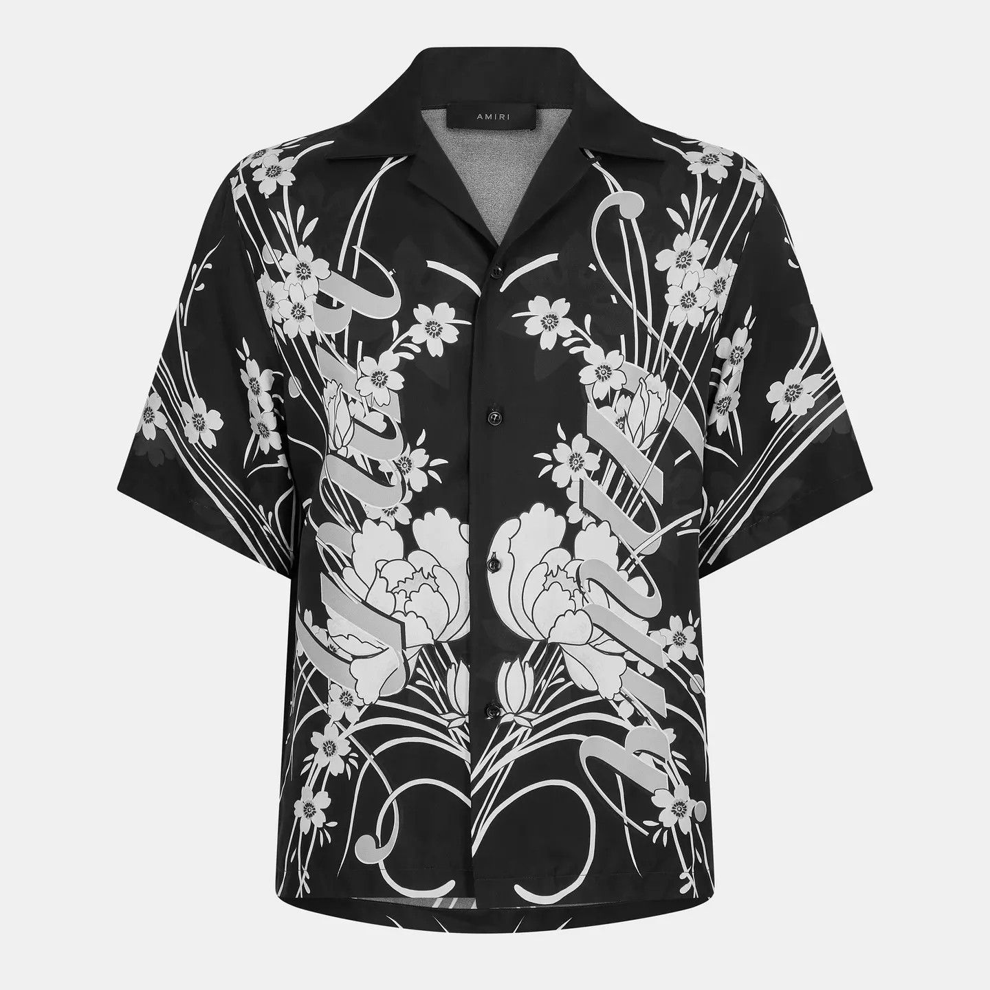 Amiri o1g2r1mq0426 Floral Relaxed Fit Bowling Shirt in Black/White Size US L / EU 52-54 / 3 - 1 Thumbnail
