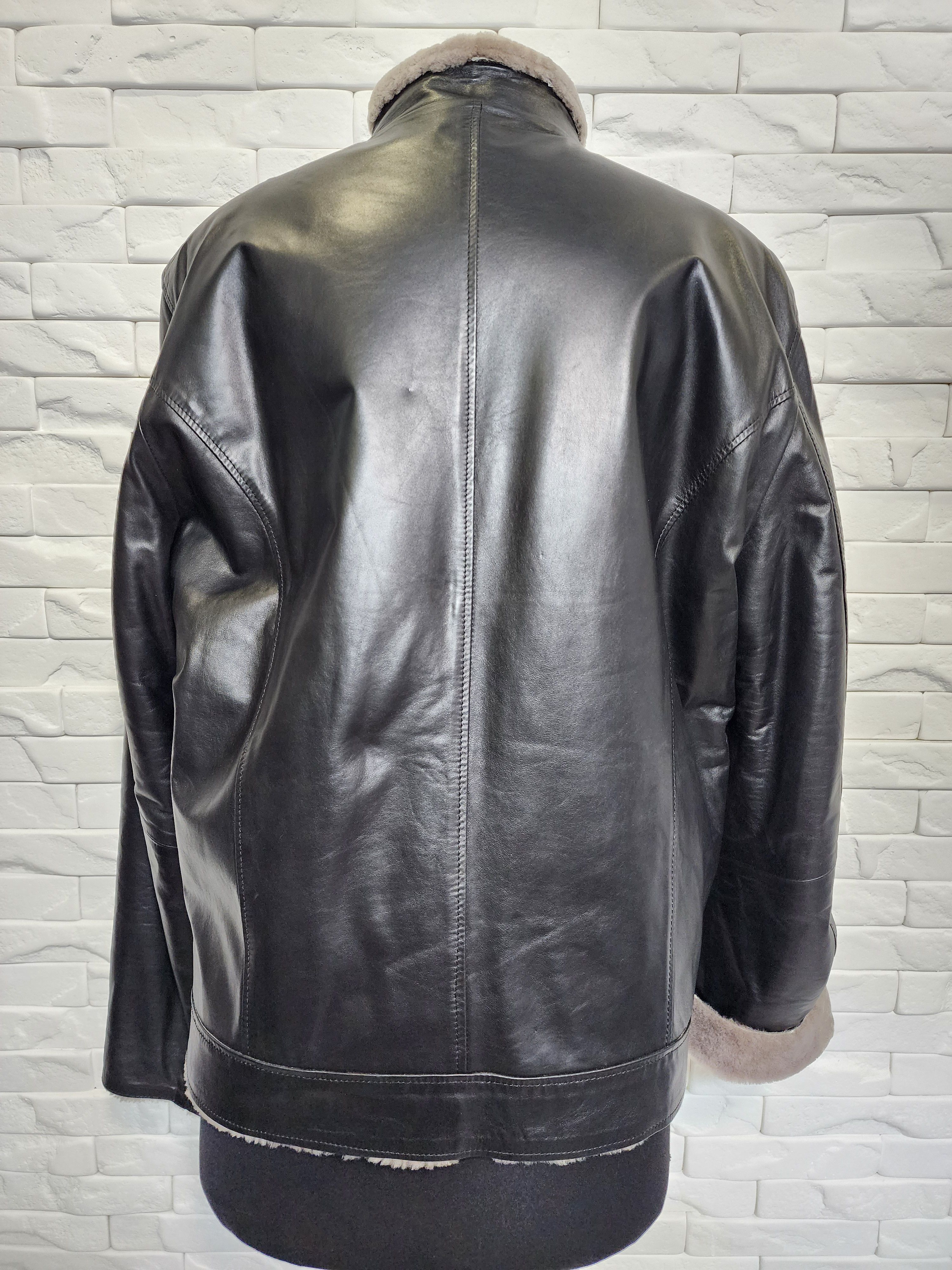 Genuine Leather Men's Black Leather Fur Jacket: Genuine Fur, Metal Zipper Size US L / EU 52-54 / 3 - 2 Thumbnail