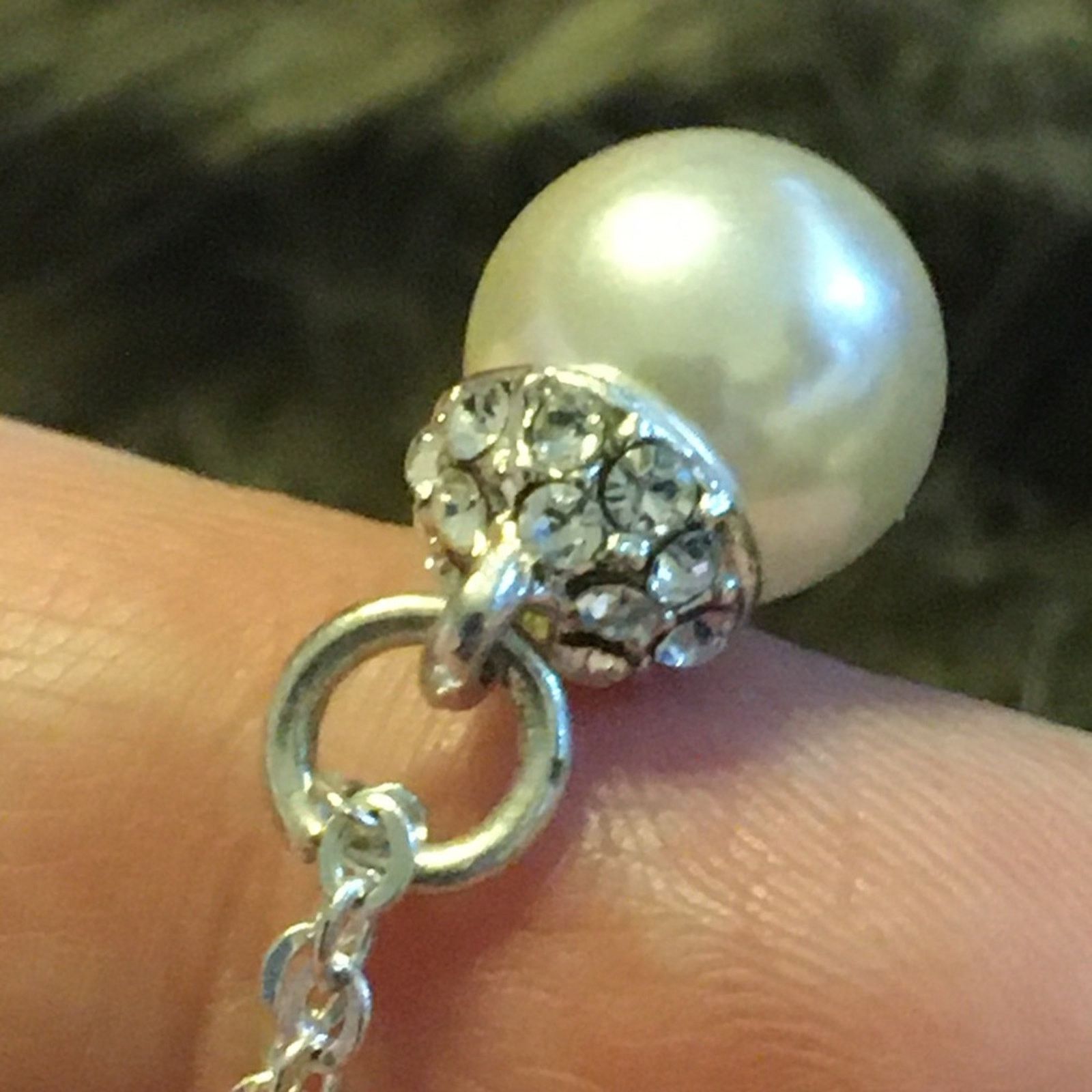 Jewelry Rhinestone bead capped faux pearl on silver chain Size ONE SIZE - 7 Thumbnail