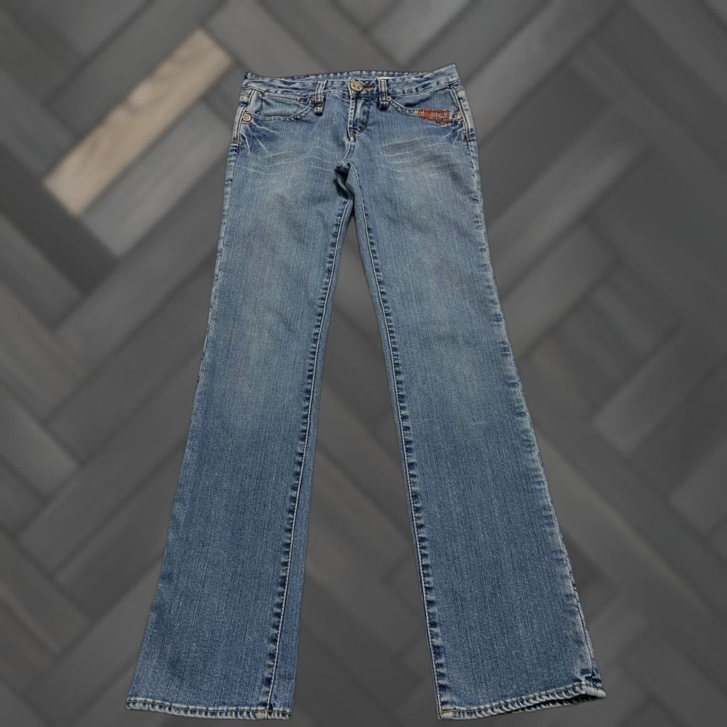 Denime BCBGirls Jeans Denim Straight Womens Size 27 Blue Low Rise Whiskers 5-Pocket Design Size 27" / US 4 / IT 40 - 1 Thumbnail
