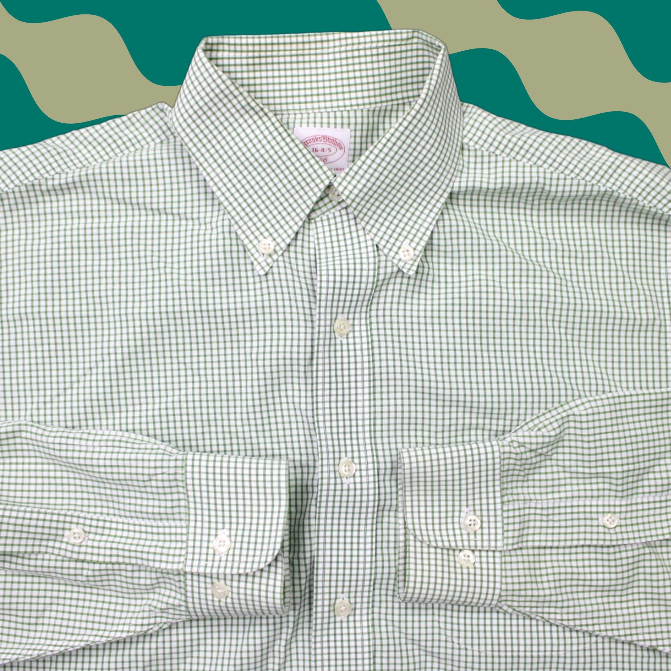 Brooks Brothers VINTAGE Brooks Brothers 346 Shirt Mens Green Regular Fit  16-16.5 4/5 Non-Iron Cotton Long Sleeve Dress Shirt Mens XL Green White  Check | Grailed