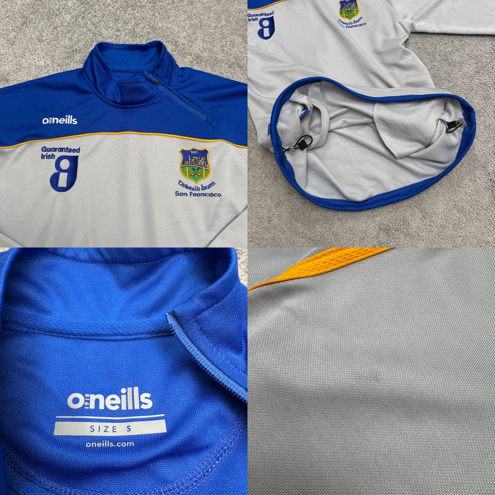 O'Neills VINTAGE O'Neills Tipperary San Francisco GAA 1/4 Zip Pullover Jacket Small Blue White Size US L / EU 52-54 / 3 - 8 Thumbnail