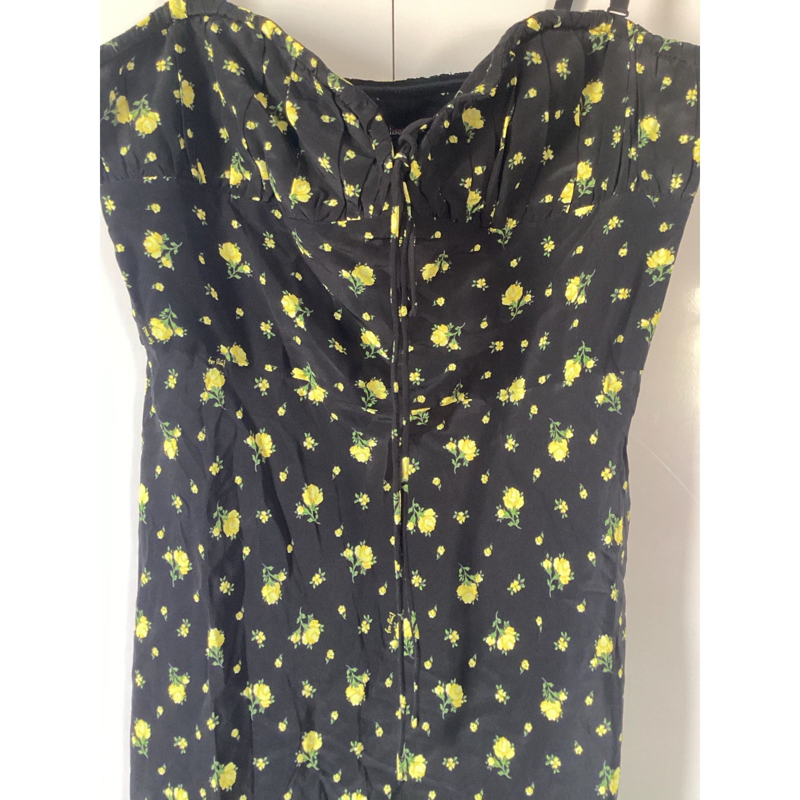 Realisation Par NWT REALISATION PAR Iris Black Yellow Floral Midi Dress L Size L / US 10 / IT 46 - 3 Thumbnail