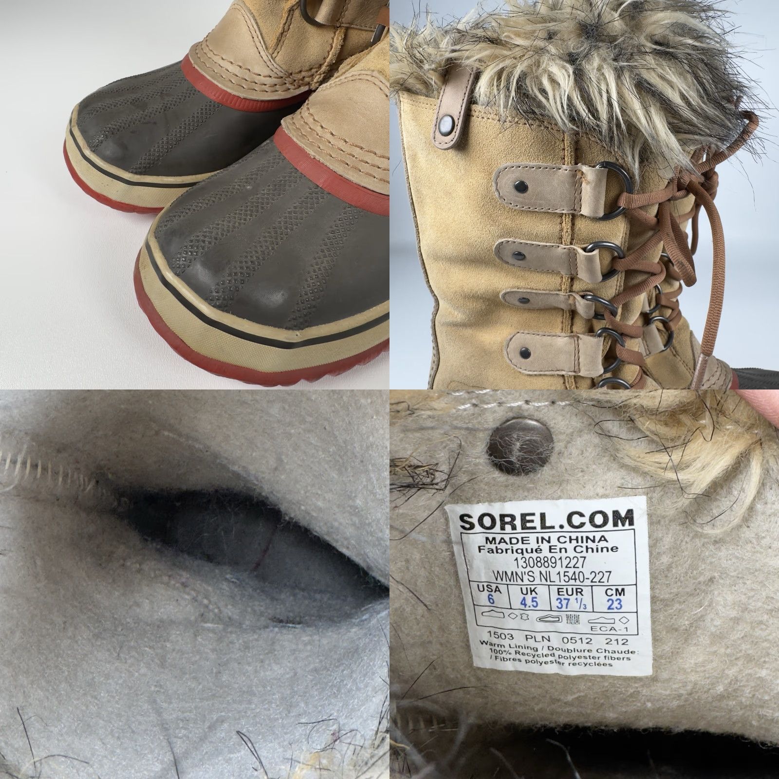 SOREL SOREL Joan of Arctic Womens Boots Tan Leather Waterproof Insulated Winter Fur Round Toe Tie Casual Winter Womens Flat Rubber Outsole Waterproof No N/A Size US 5 / IT 35 - 9 Thumbnail