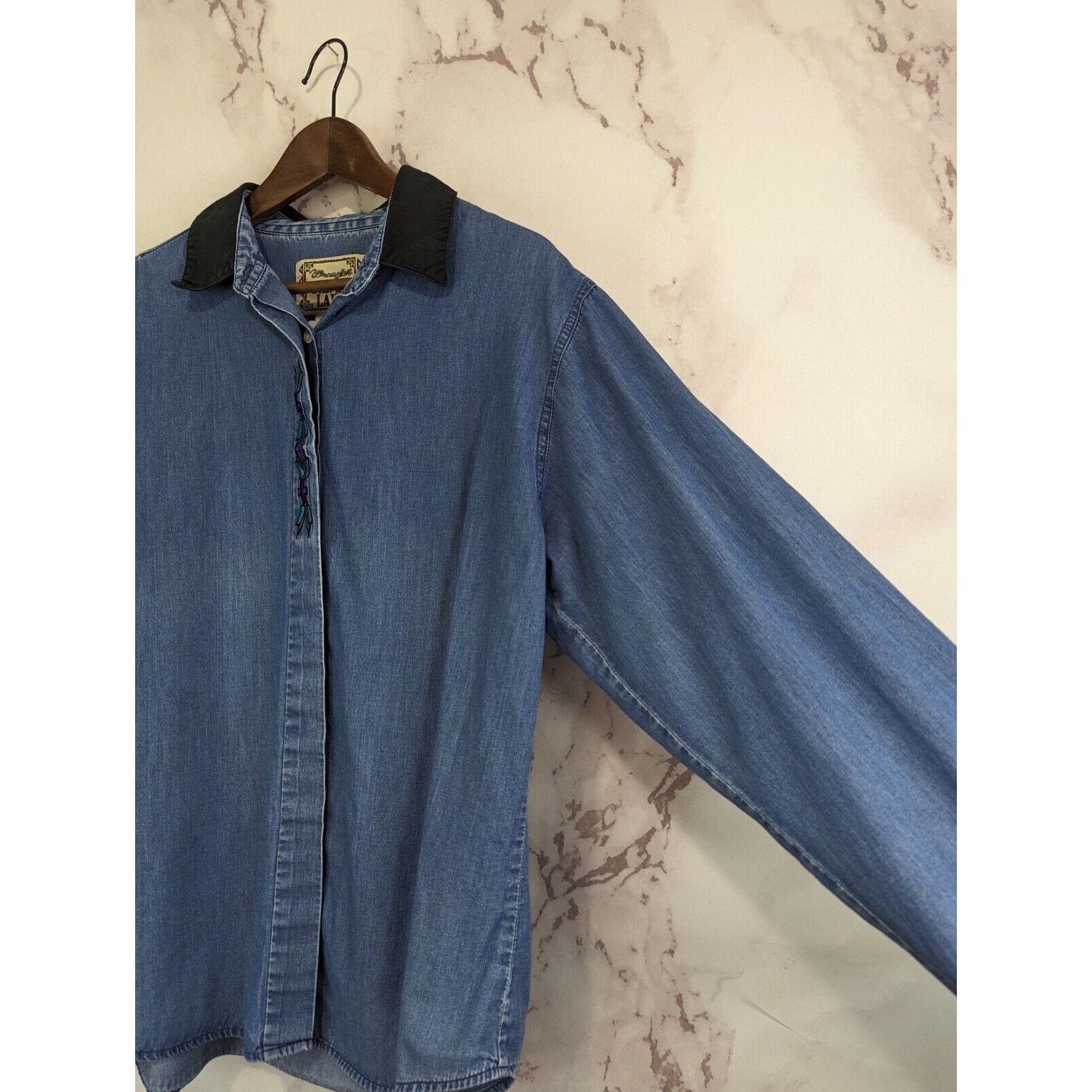 Wrangler Vintage Wrangler Shirt Women XL 90s Embroidered Chambray Size XL / US 12-14 / IT 48-50 - 13 Thumbnail