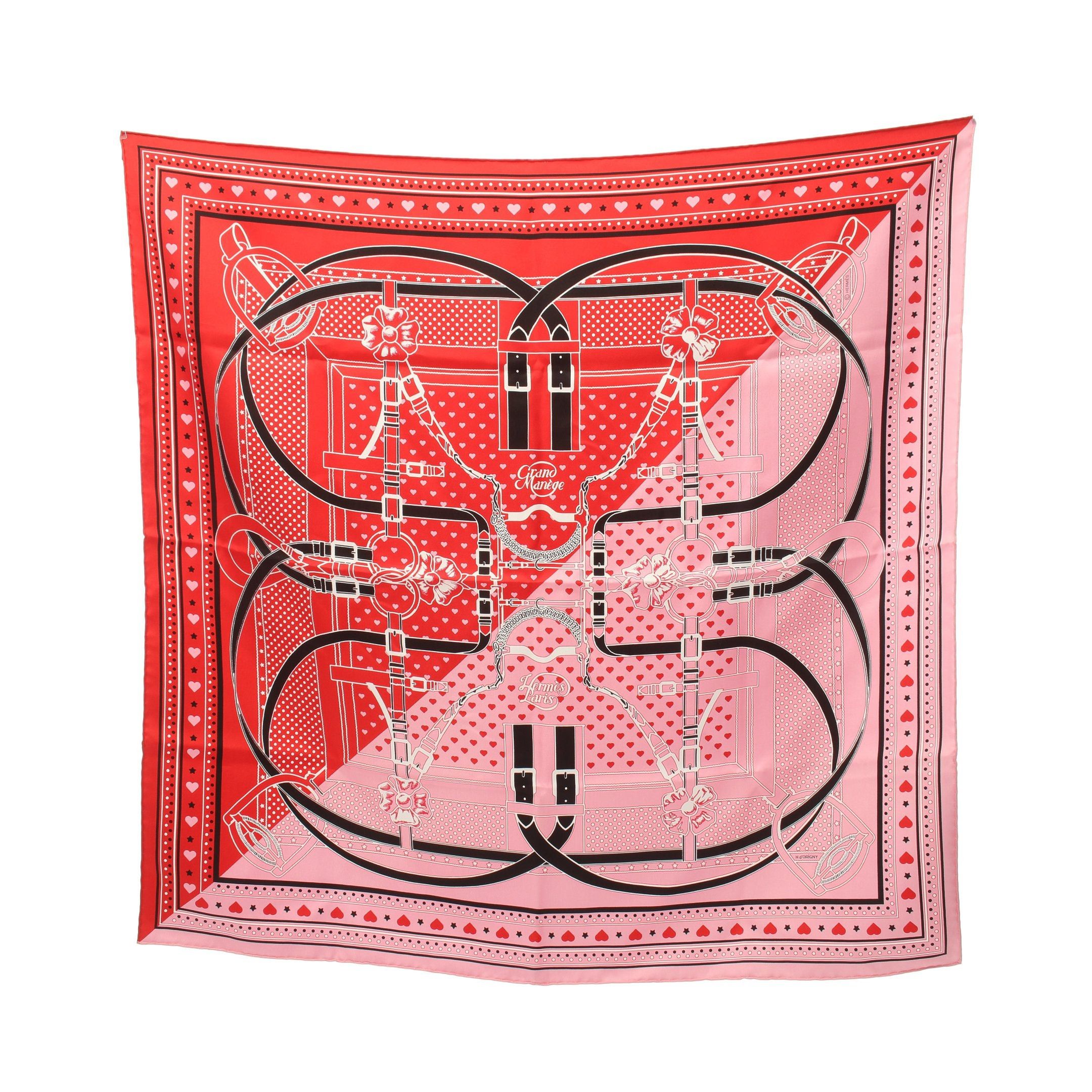 image of Hermes Carres 70 Grand Manege Scarf Silk Pink Red Multicolor, Women's