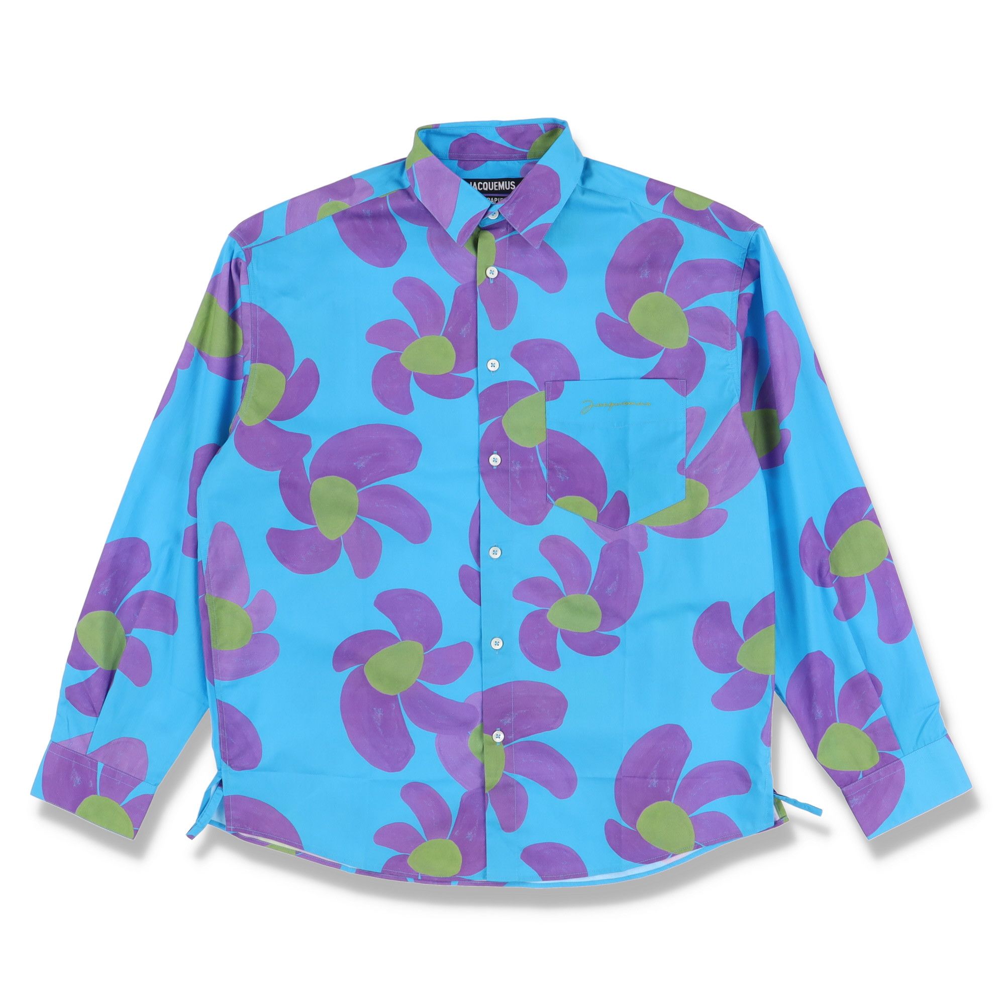 image of Jacquemus Blue Simon Floral Embroidered Logo Shirt, Men's (Size Small)