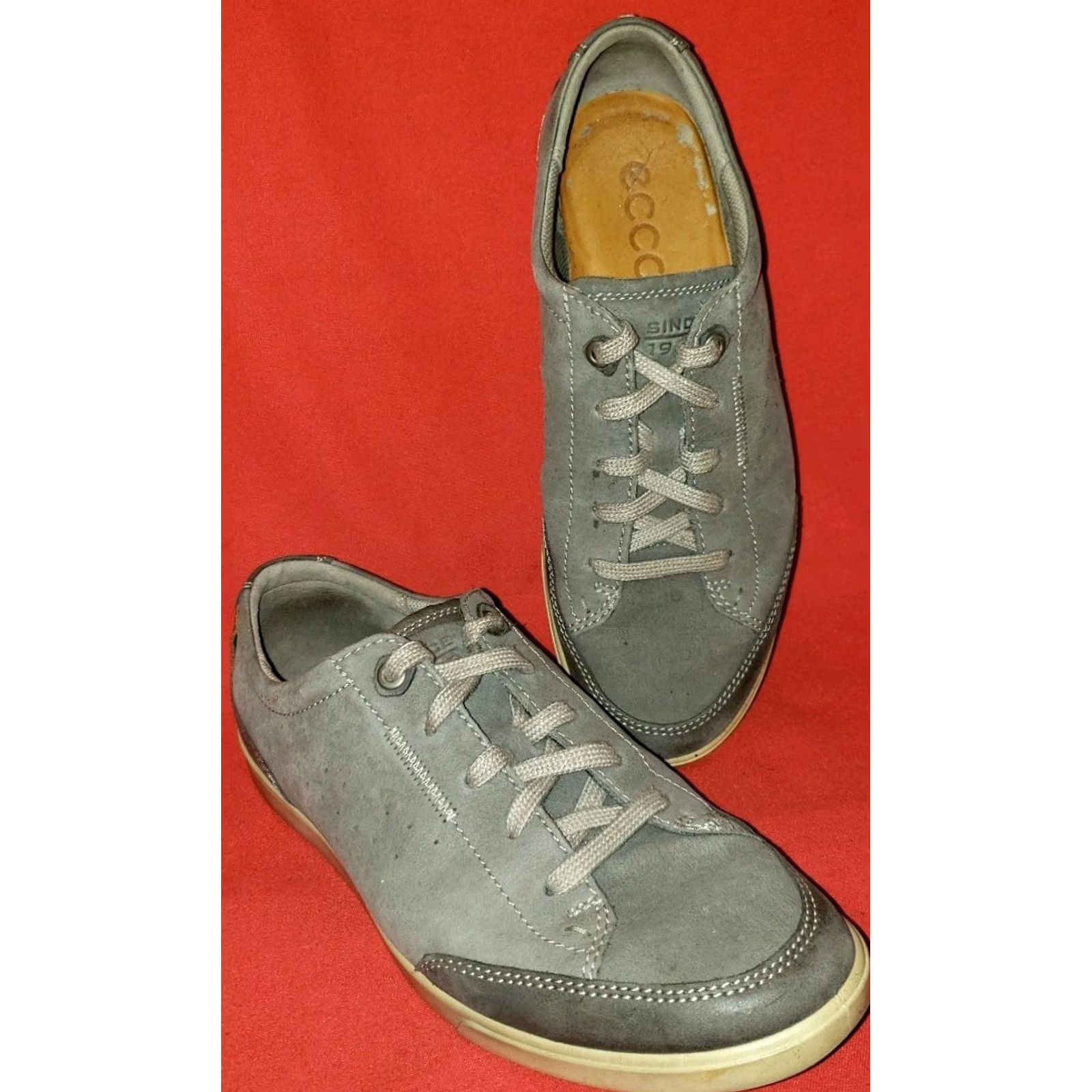 Ecco Ecco Soft 7 Tie Gray Nubuck Leather Low Top Sneaker Women's Sz10-10.5M 41EU Size M / US 6-8 / IT 42-44 - 2 Thumbnail