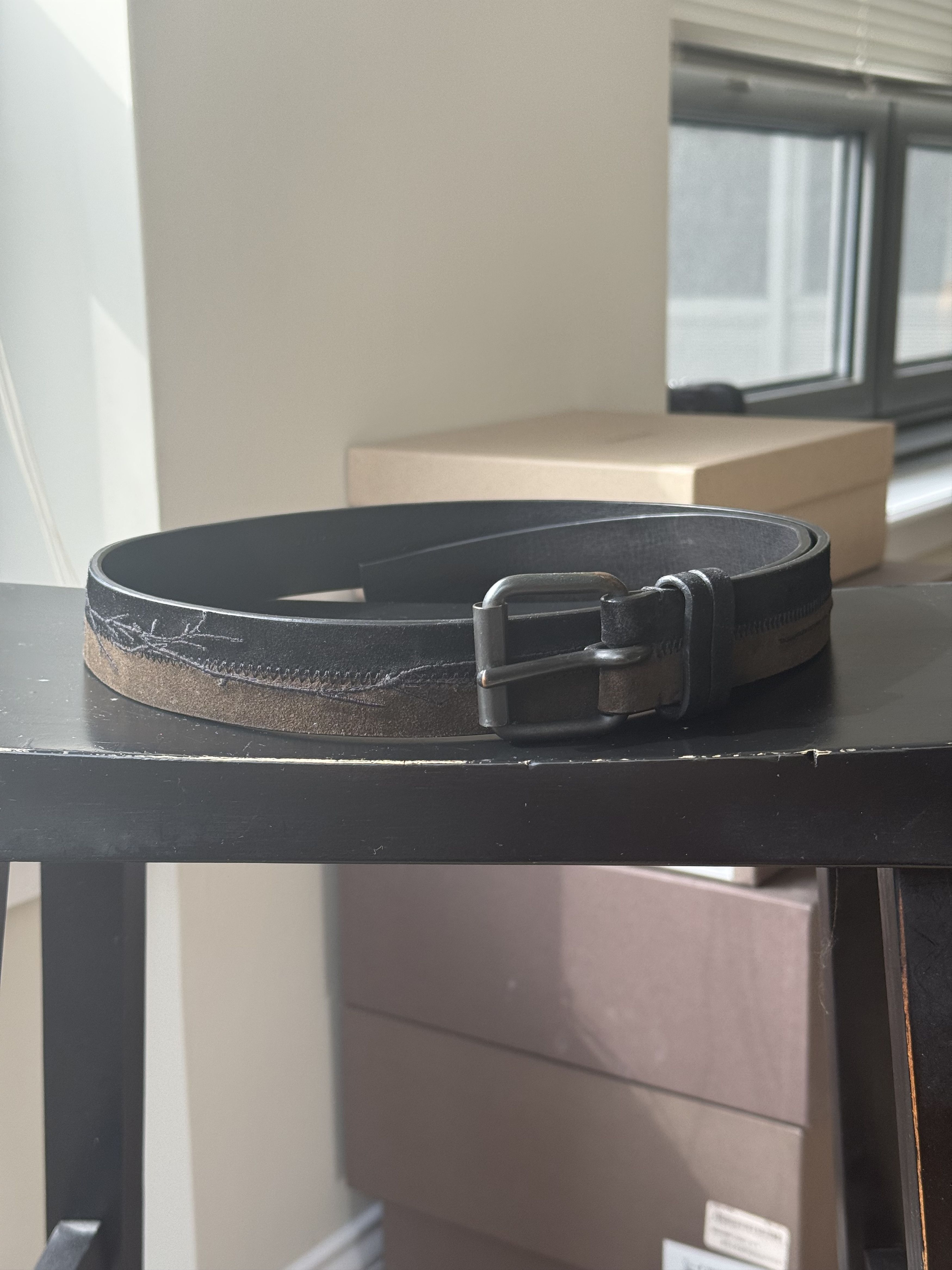 Haider Ackermann Black/Brown Embroidered Suede Belt Size ONE SIZE - 1 Thumbnail