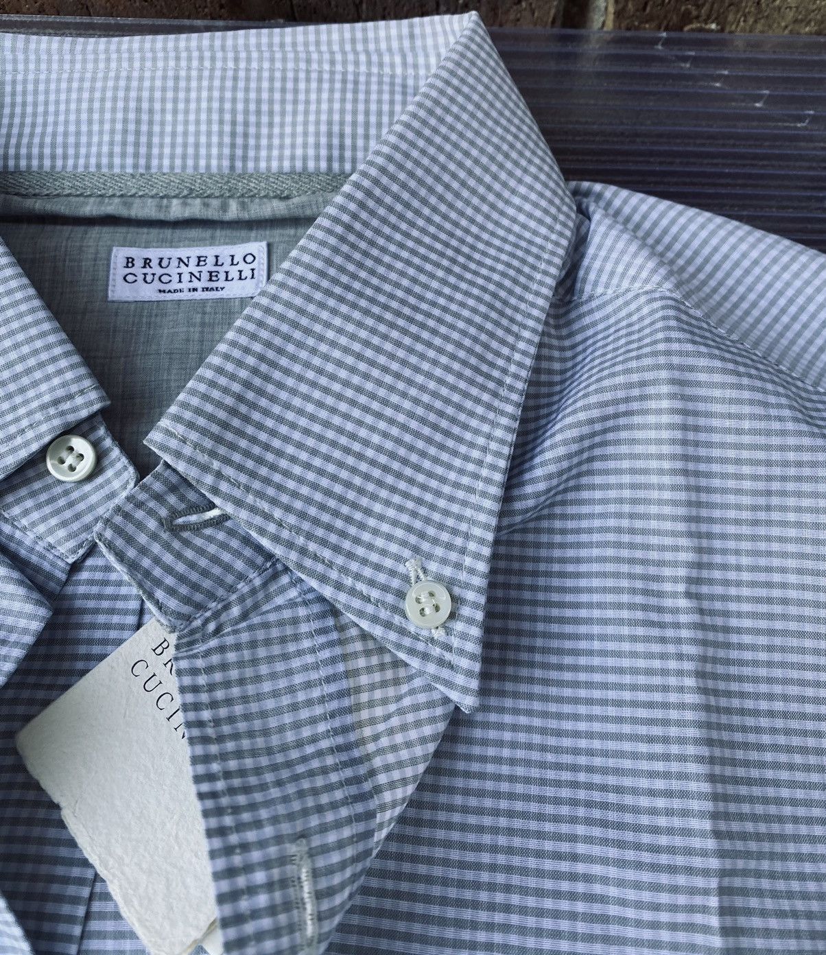 Brunello Cucinelli Brunello Cucinelli 🇮🇹 Olive Gingham Check Dress Shirt M NWT Size US M / EU 48-50 / 2 - 11 Thumbnail