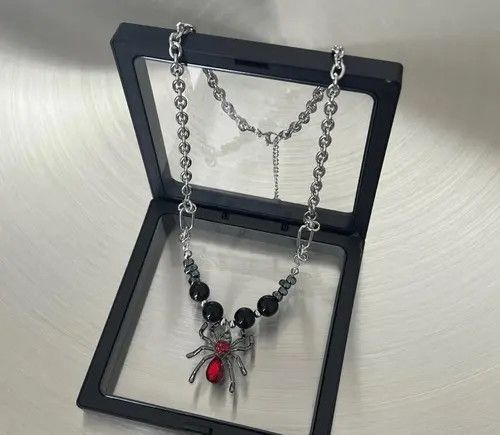 Jewelry Spider Pendant Choker Necklace with Red Gem Size ONE SIZE - 1 Thumbnail
