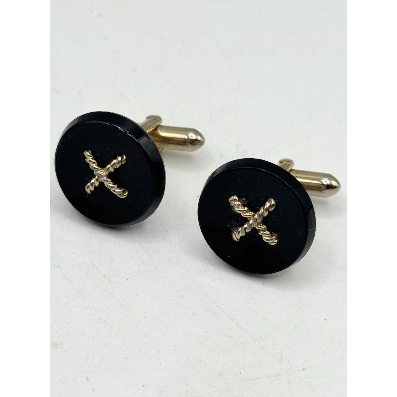 Vintage Vintage black button unisex cuff links cufflinks Size ONE SIZE - 4 Thumbnail