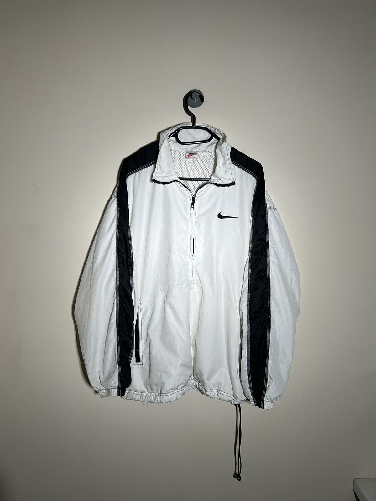 Pre-owned Nike X Vintage Nike Jacket Nylon Baggy Half Zip Swoosh Logo 90's In White