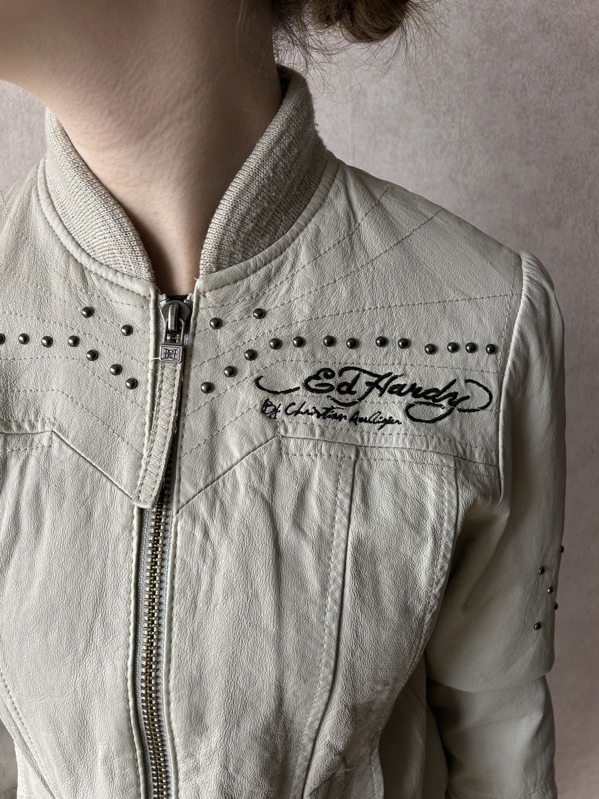 Ed Hardy Y2K Ed Hardy Studded Japan Style Tattoo Leather Jacket Size XS / US 0-2 / IT 36-38 - 6 Thumbnail