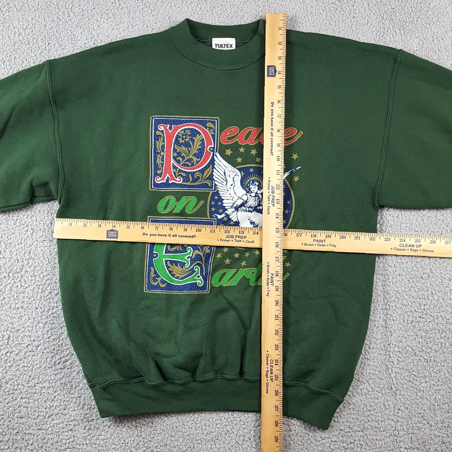 Tultex VINTAGE Peace On Earth Angel Sz Large Religious Pullover Crewneck Sweatshirt Mens 90s Green Tultex Sweatshirt Size US L / EU 52-54 / 3 - 7 Thumbnail