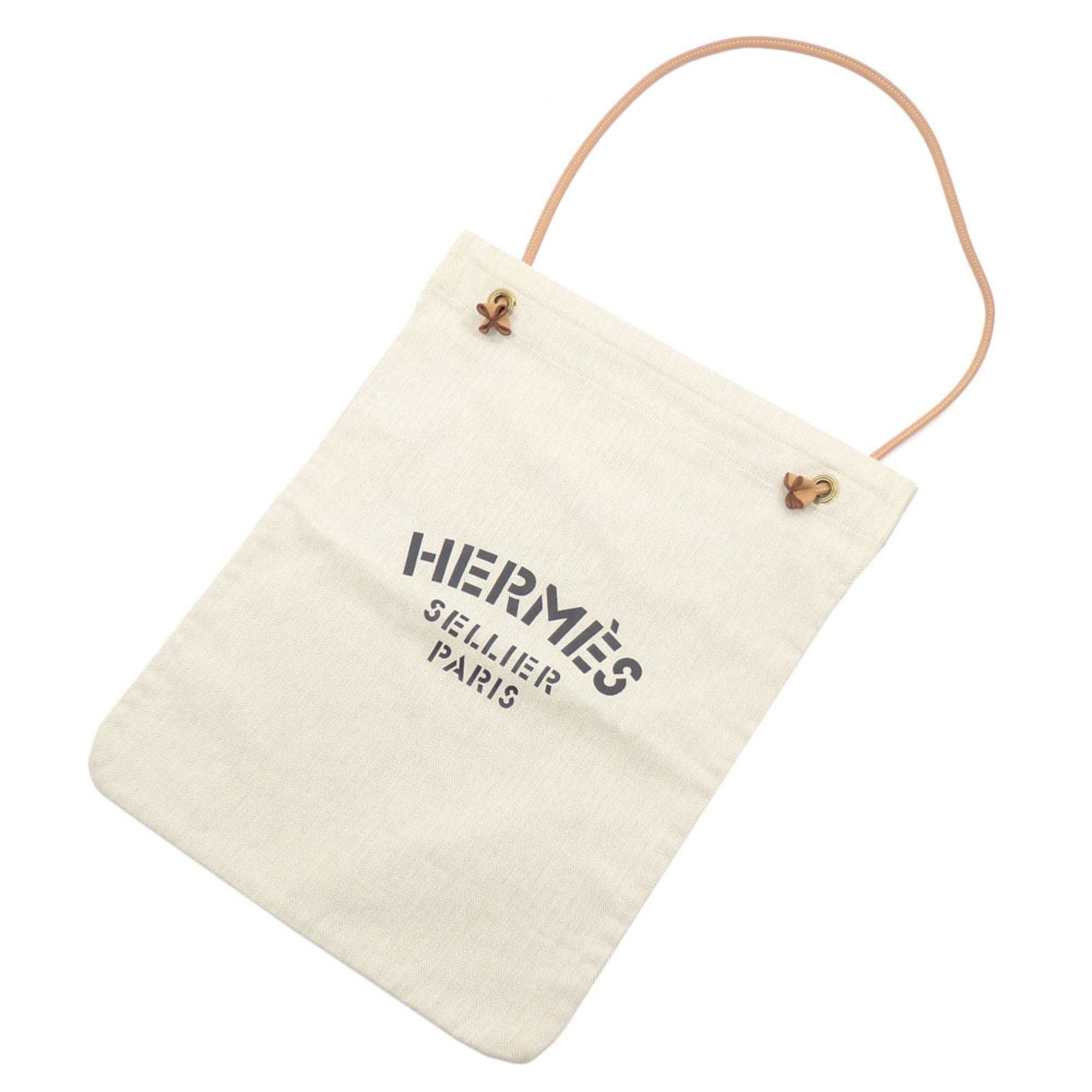 image of Hermes Aline Gm Shoulder Bag For Women Ivory Brown Canvas Leather Hermes