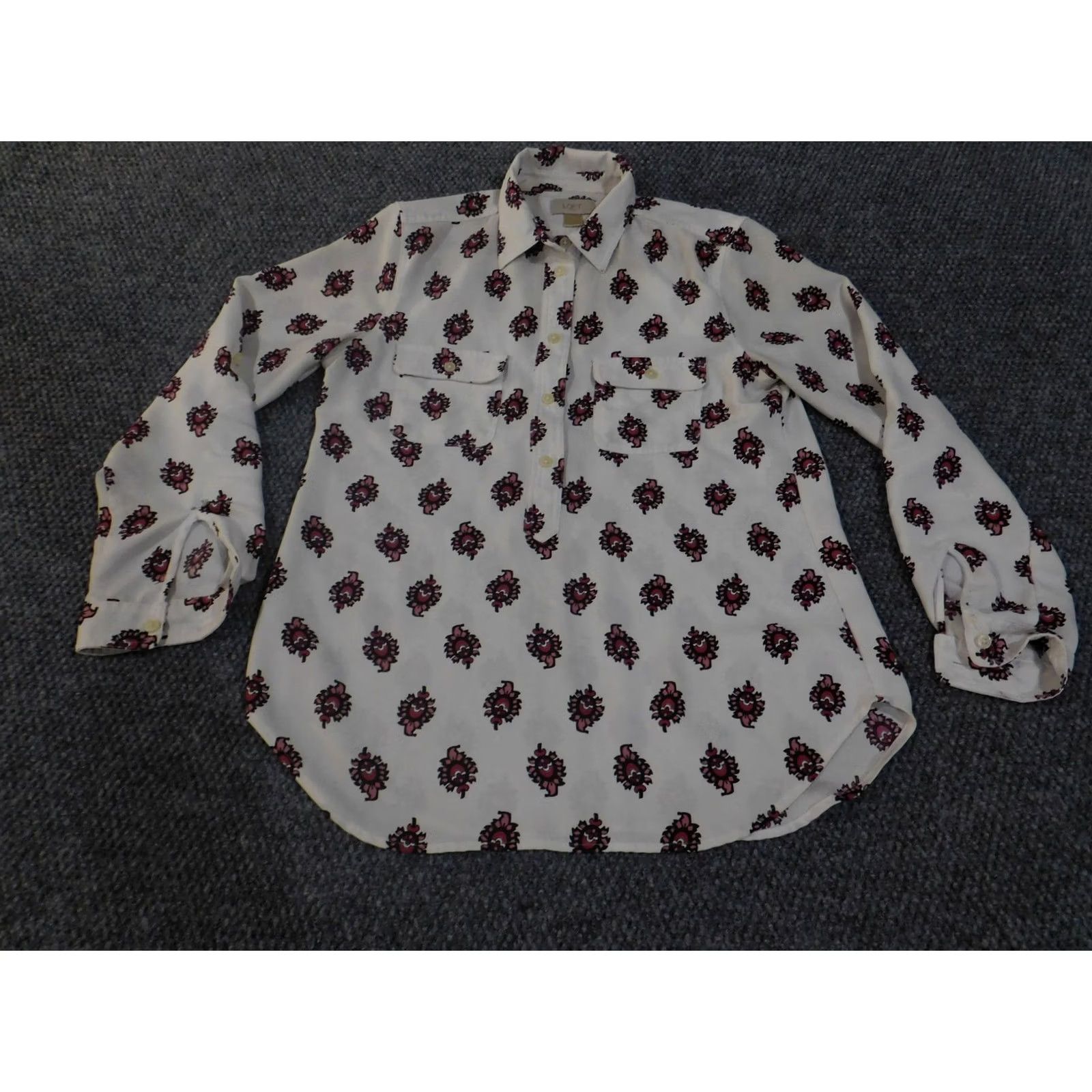 Loft VINTAGE LOFT Outlet Shirt Womens Small White Pink Pattern Long Sleeve Button Blouse Casual Work Top Size S / US 4 / IT 40 - 4 Thumbnail