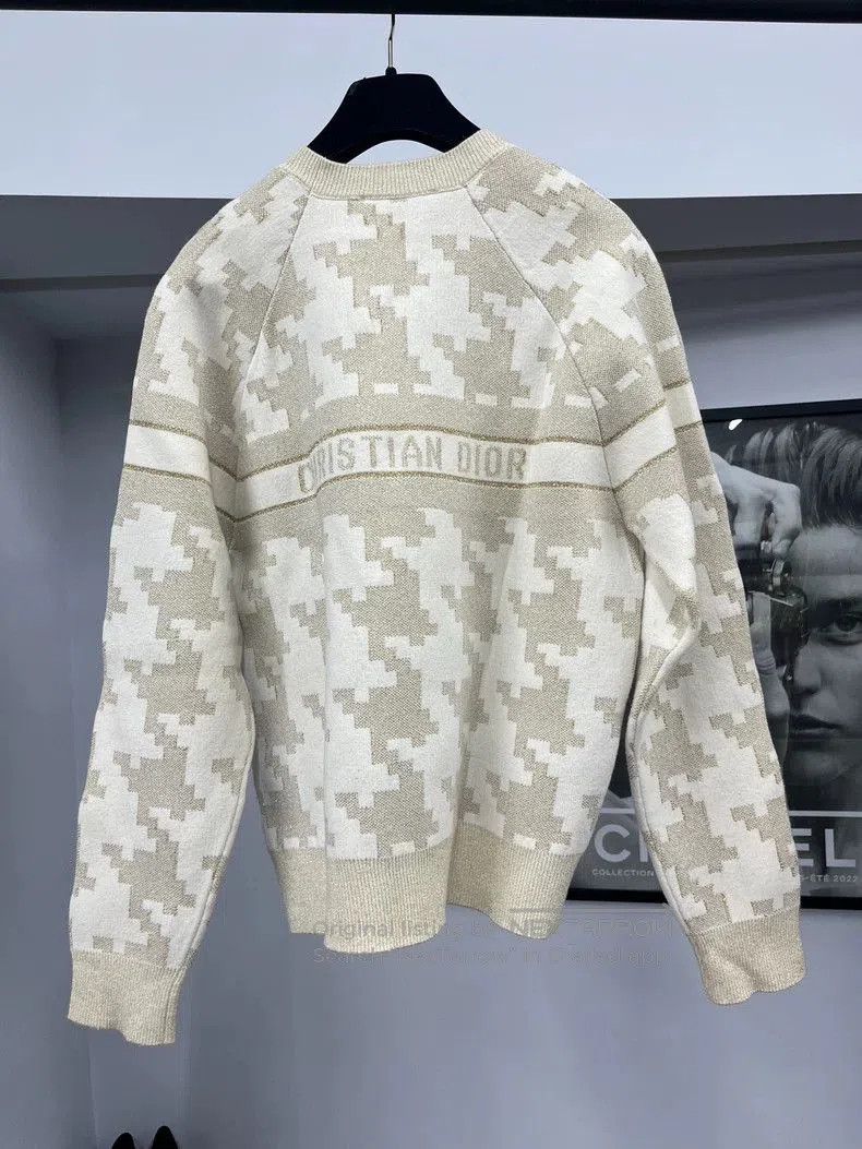 Dior Dior Ivory Houndstooth Cashmere Sweater. Size US M / EU 48-50 / 2 - 2 Thumbnail