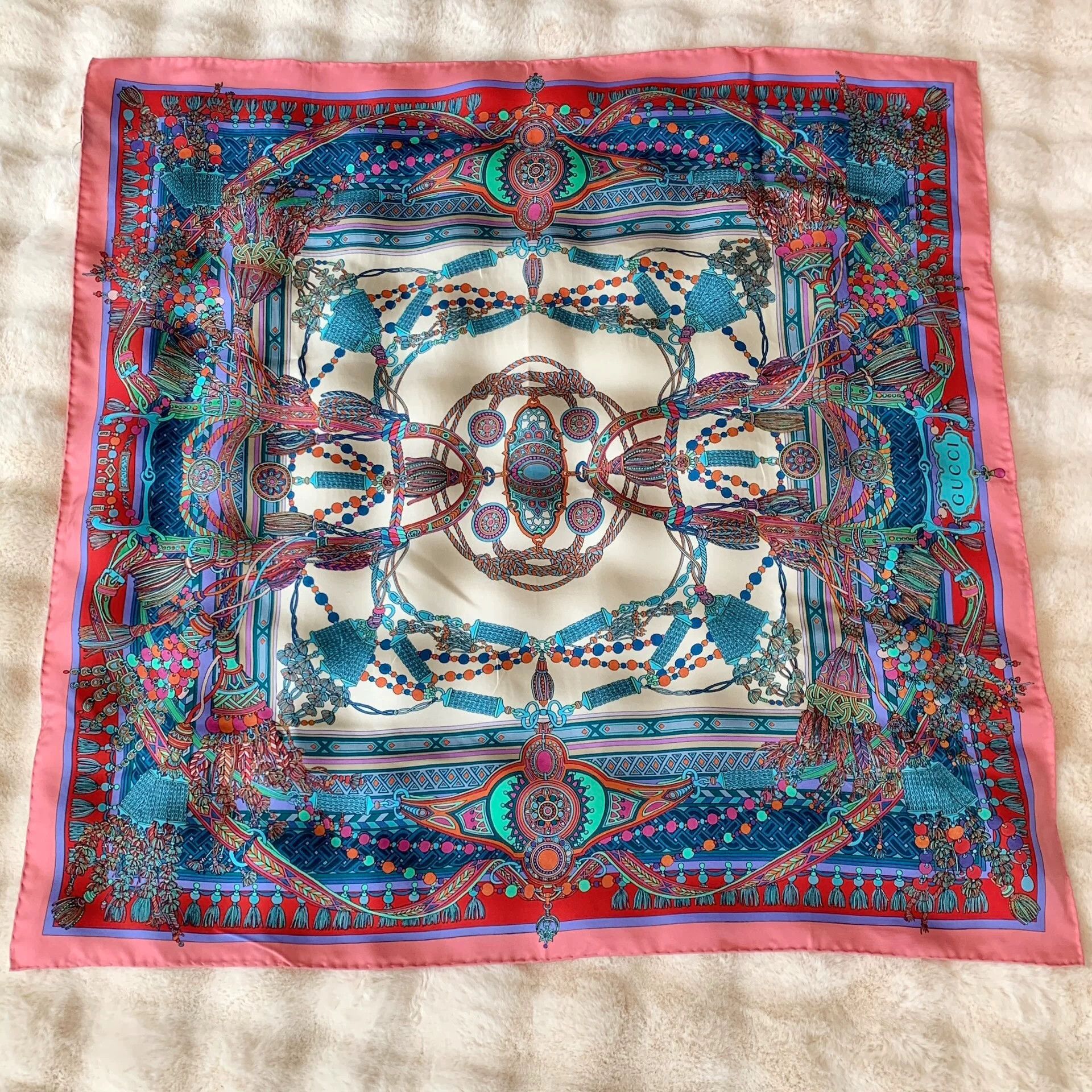 Gucci Gucci Silk Square Scarf with Fringe Size ONE SIZE - 1 Thumbnail