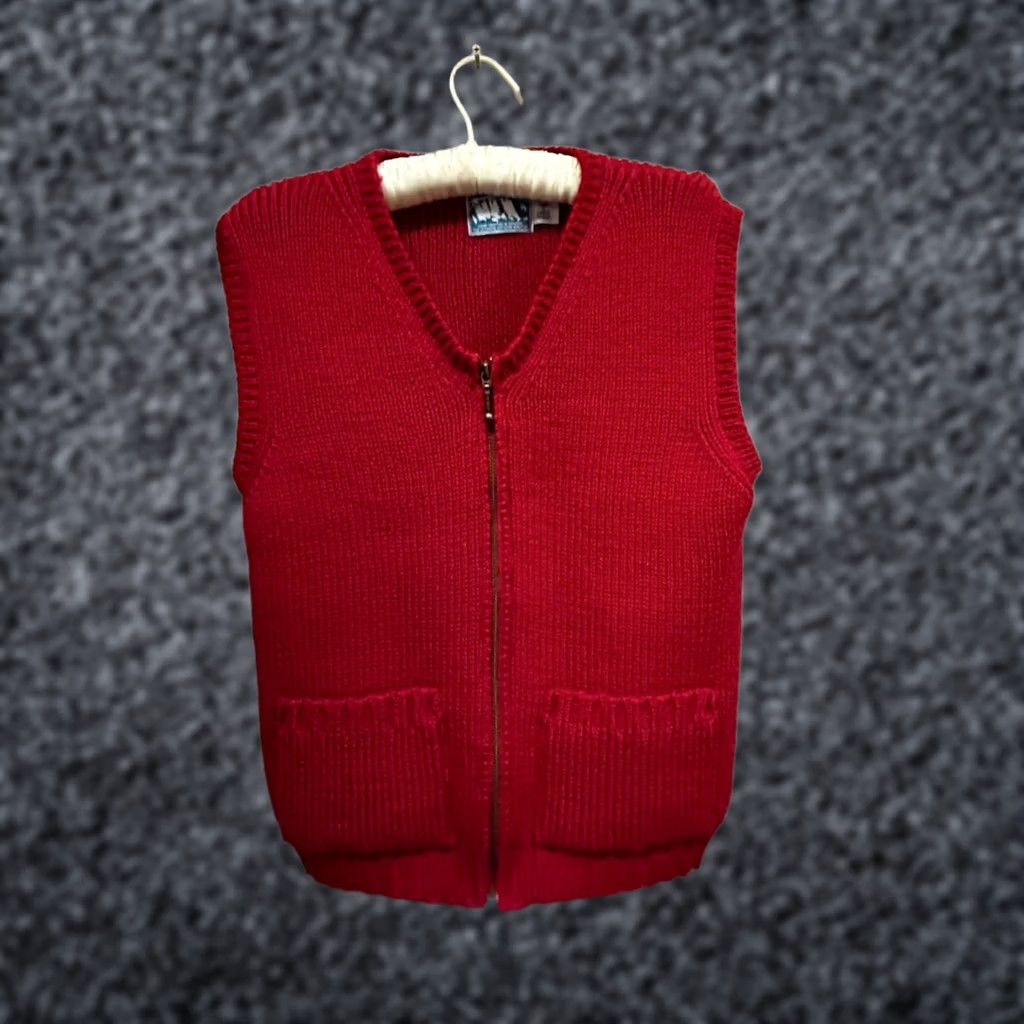 Vintage Cape Enrage Womens Zip Front 100% Wool Knit Vest Red Pockets Sleeveless V-Neck 36 Cap Sleeve Knit Vest Casual Mens Womens Size XS / US 0-2 / IT 36-38 - 1 Thumbnail