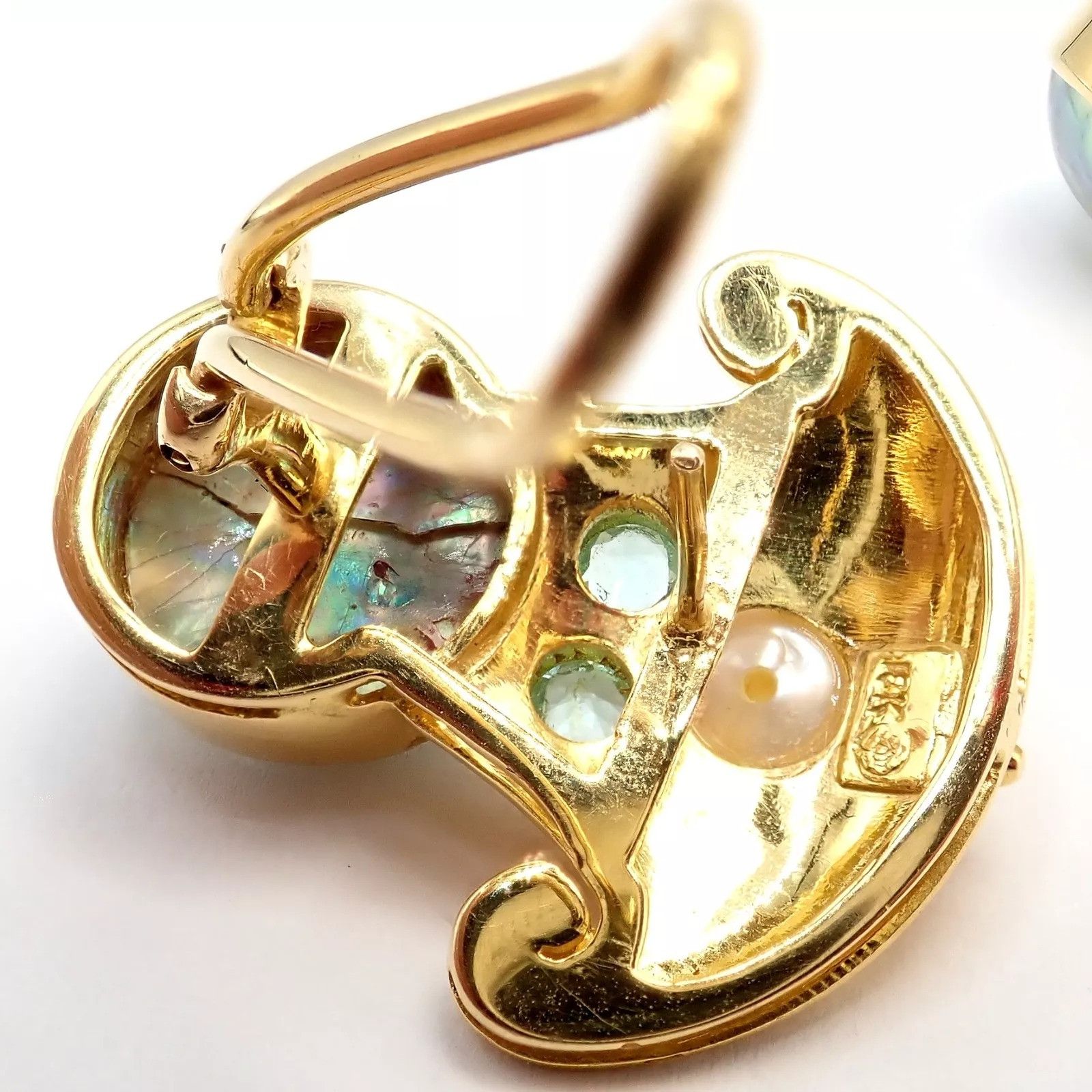 Vintage Paula Crevoshay Gold Abalone Pearl Blue Gemstone Earrings Size ONE SIZE - 5 Thumbnail