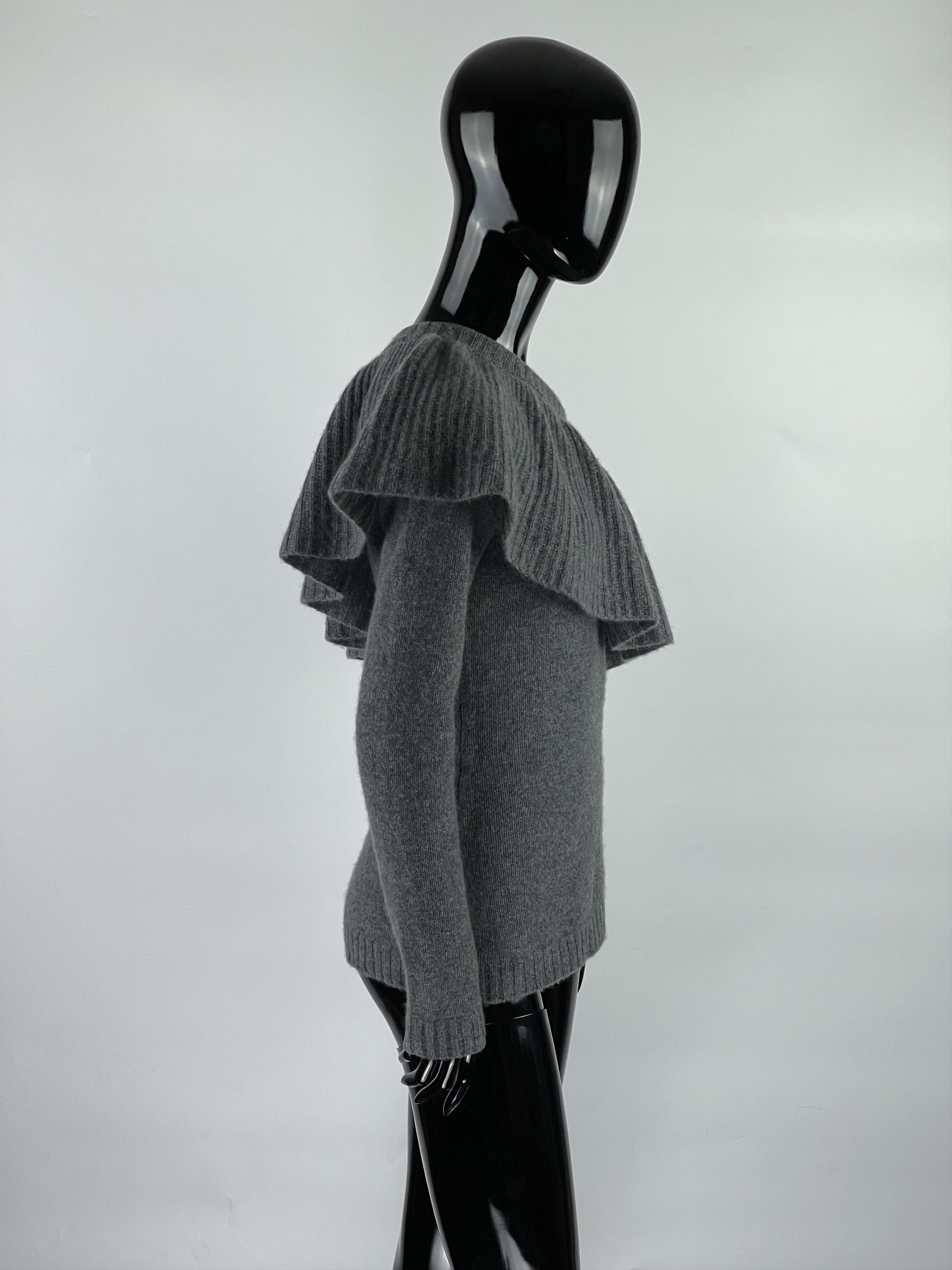 Other Aqua Cashmere Gray Ruffle One-Shoulder Sweater Size M / US 6-8 / IT 42-44 - 2 Thumbnail