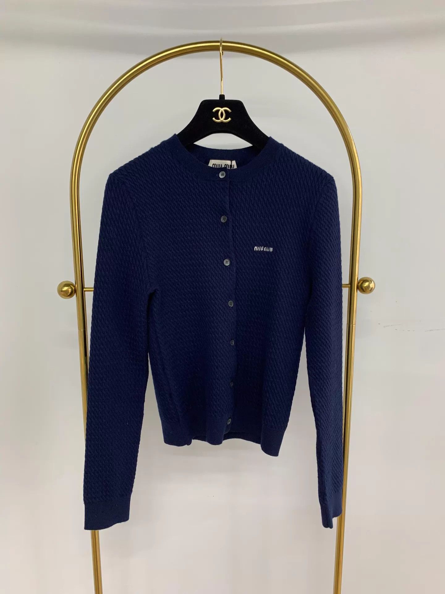 Miu Miu MIU MIU Navy Cable Knit Cashmere Silk Cardigan 40 Size S / US 4 / IT 40 - 2 Thumbnail