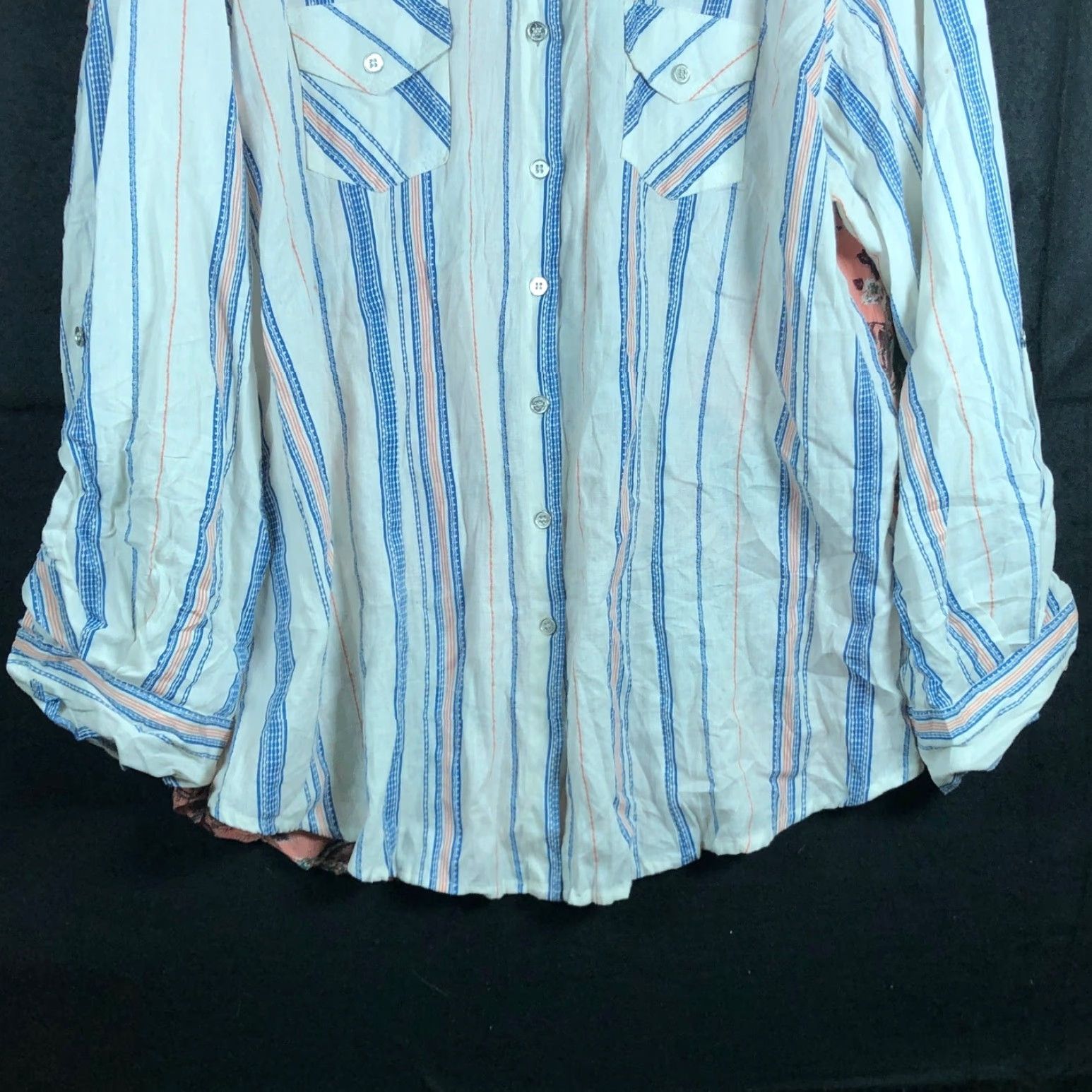 Vintage Lola P Womens Blouse White Multi Striped Floral Button Down Collared XL Size XL / US 12-14 / IT 48-50 - 3 Thumbnail