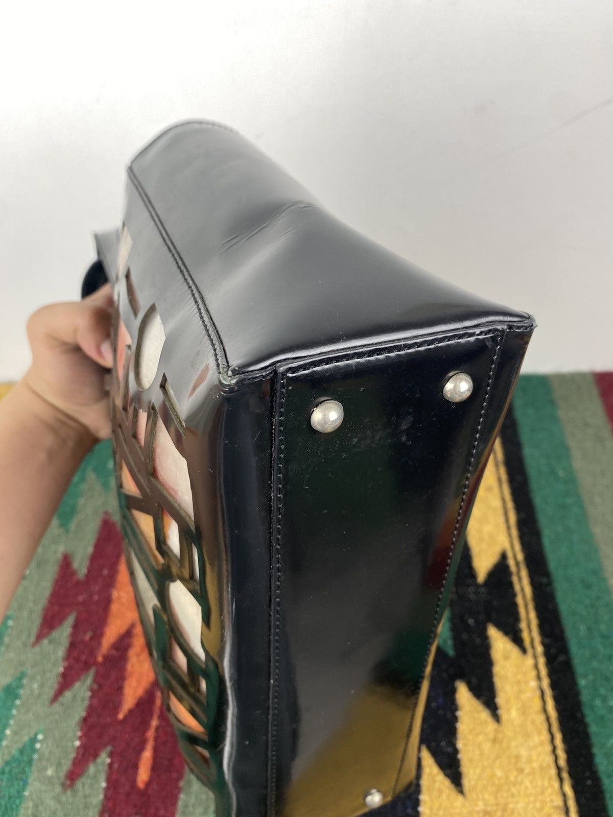 Celine 2000’s Celine Cutout Logo Black Vinyl Shoulder Tote Bag Size ONE SIZE - 16 Thumbnail