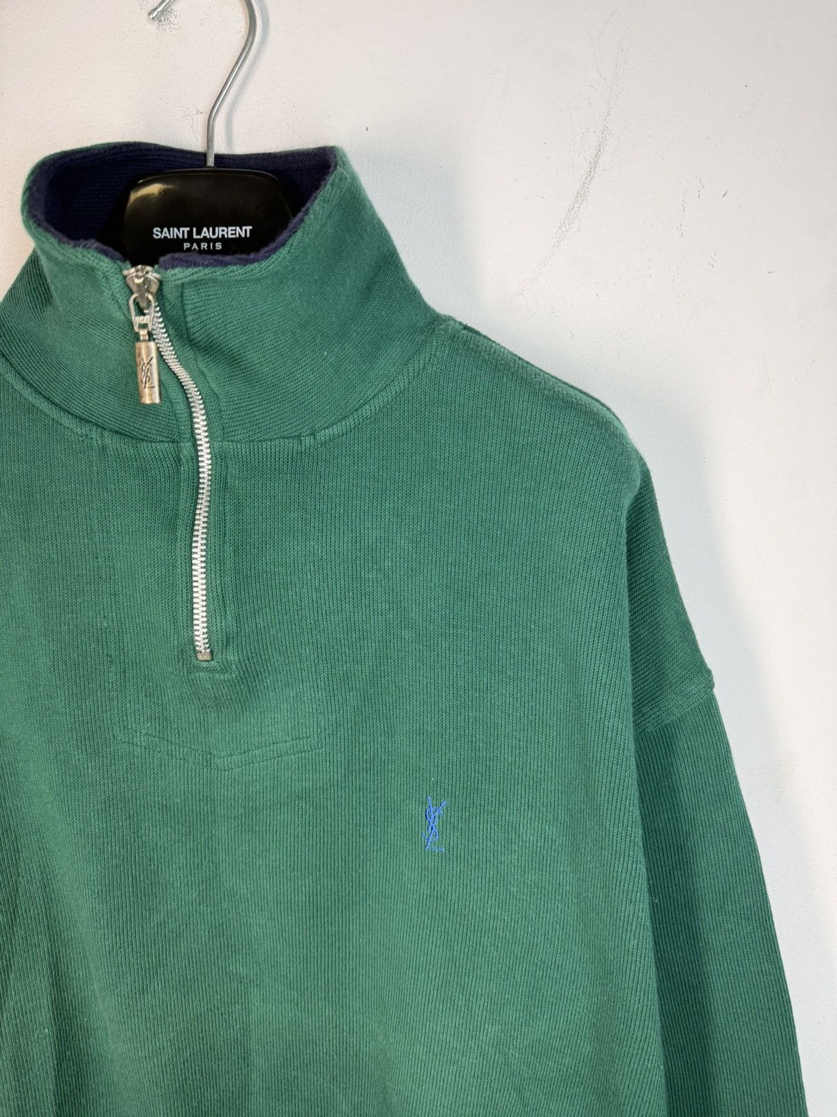 Yves Saint Laurent 90s YSL Sweatshirt 1/4 Quarter Zip Green Vintage Sweater Size US M / EU 48-50 / 2 - 18 Thumbnail
