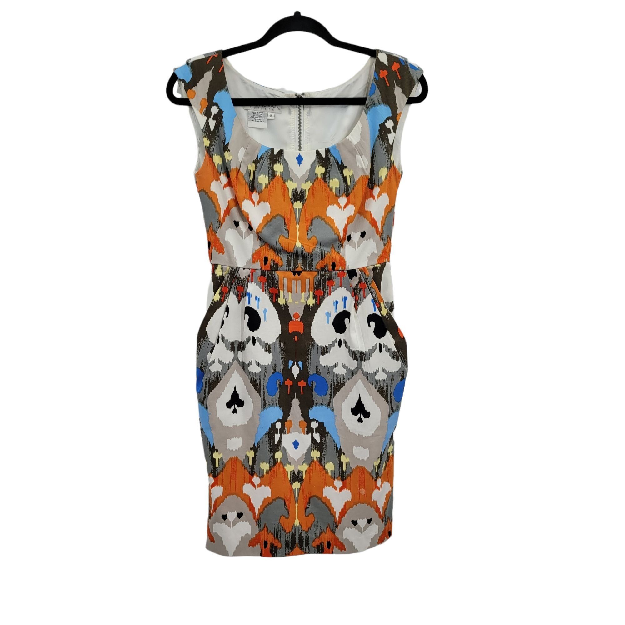 Vtg 90's Artsy Statement Dress Sz 6P Abstract Skull Sleevele