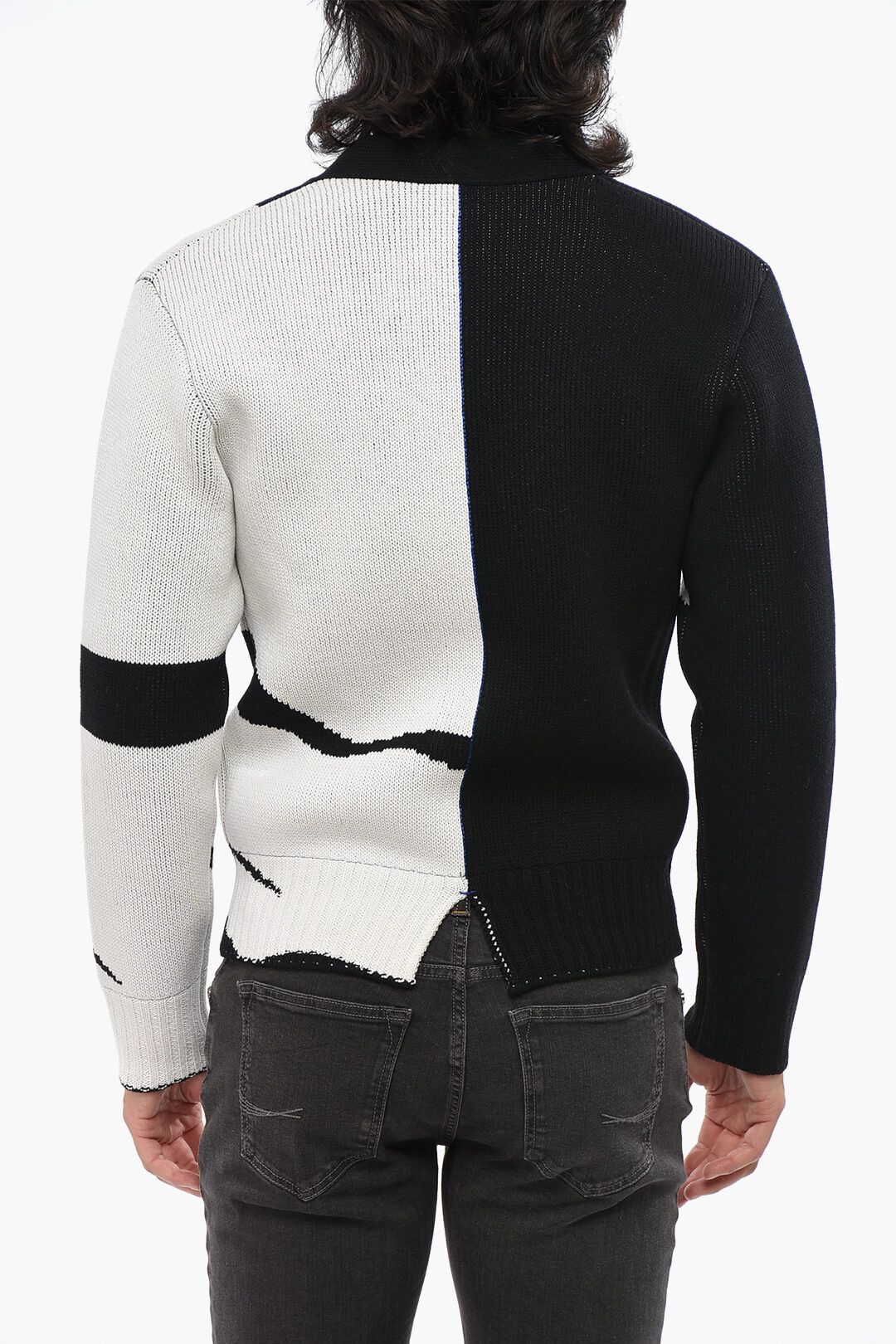 Burberry og1mm1125 V-neck Two Tone Wool Cardigan in Black/White Size US XS / EU 42 / 0 - 2 Thumbnail