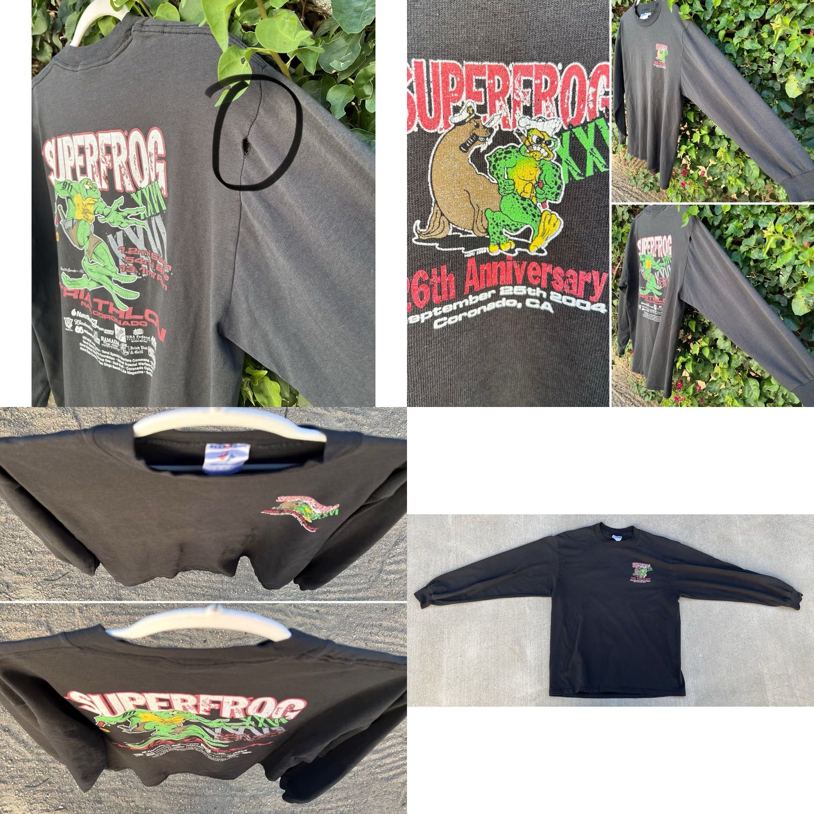 Jerzees VINTAGE Superfrog XVII Triathlon Shirt Mens Large Black 2004 Jerzees Distressed Long Sleeve Graphic Tee Size US L / EU 52-54 / 3 - 9 Thumbnail