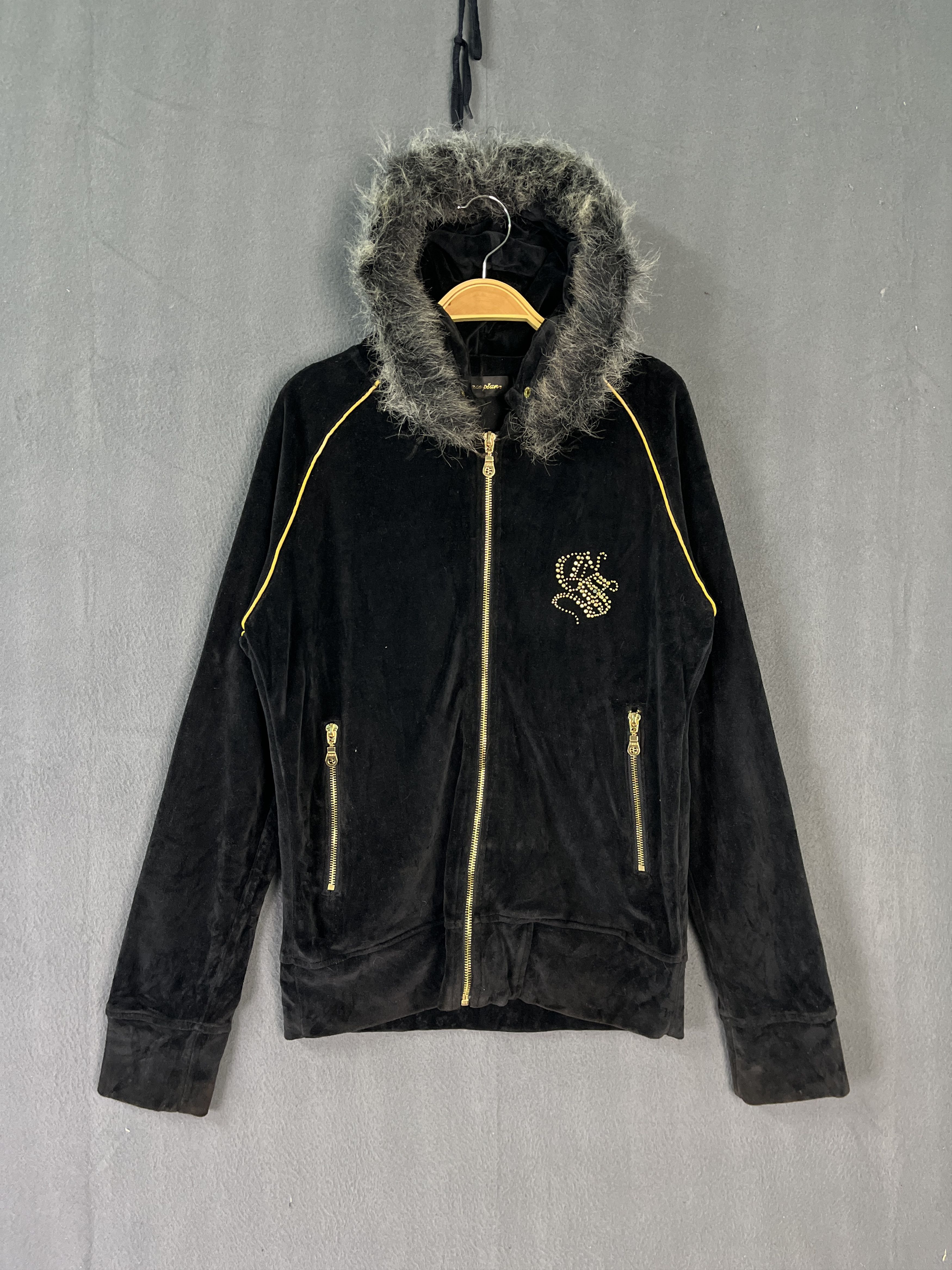 If Six Was Nine Place Plan Rhinestone Logo Poem Style Faux Fur Zipper Hoodie Size M / US 6-8 / IT 42-44 - 1 Thumbnail
