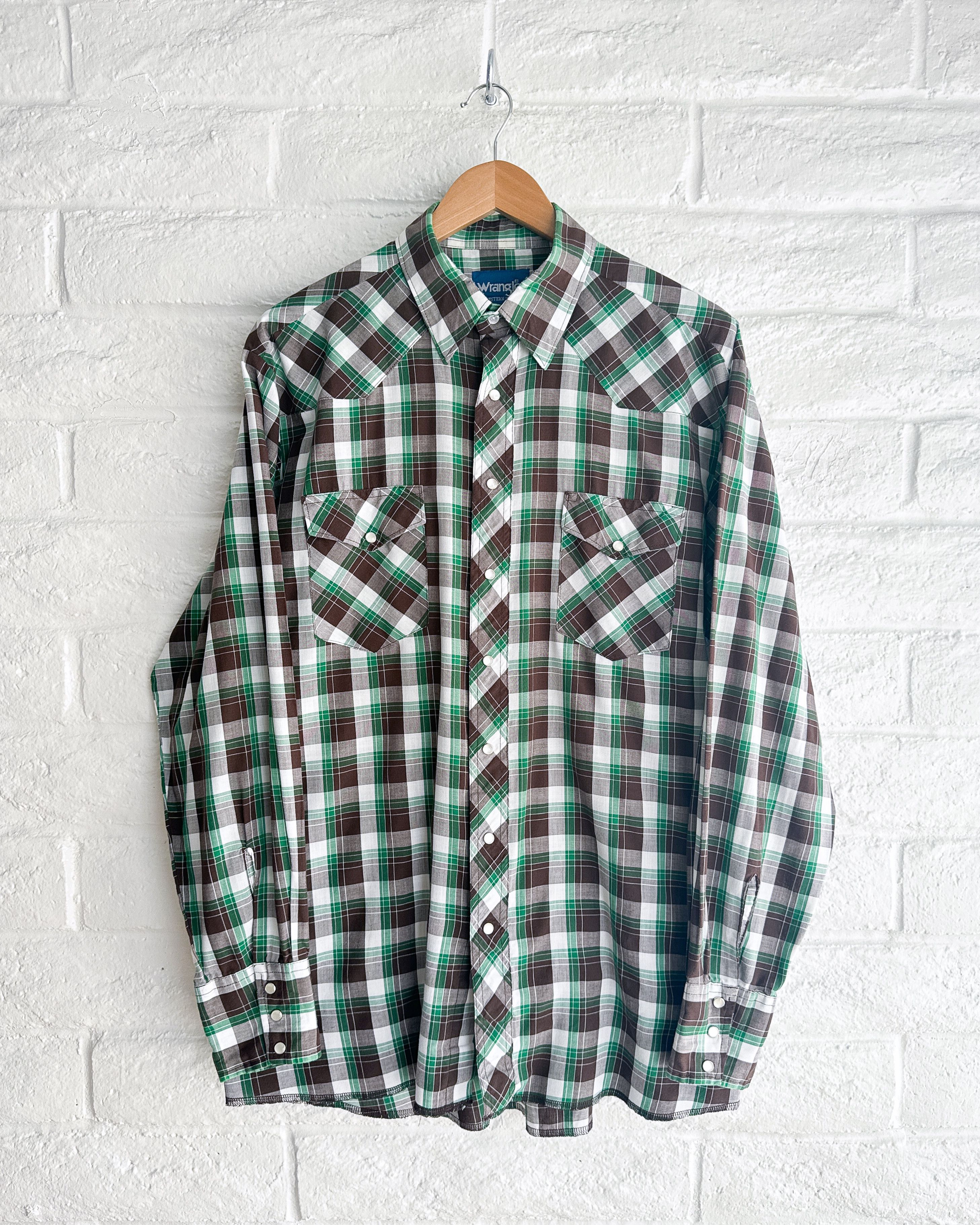 Wrangler Vintage Wrangler Western Shirt Green Brown Plaid Men's XL Size US XL / EU 56 / 4 - 1 Thumbnail