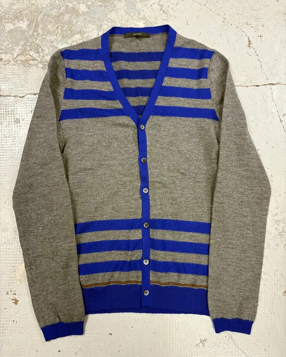 Gucci 2000s Gucci Grey & Blue Striped Minimalist Cardigan Size US S / EU 44-46 / 1 - 1 Thumbnail