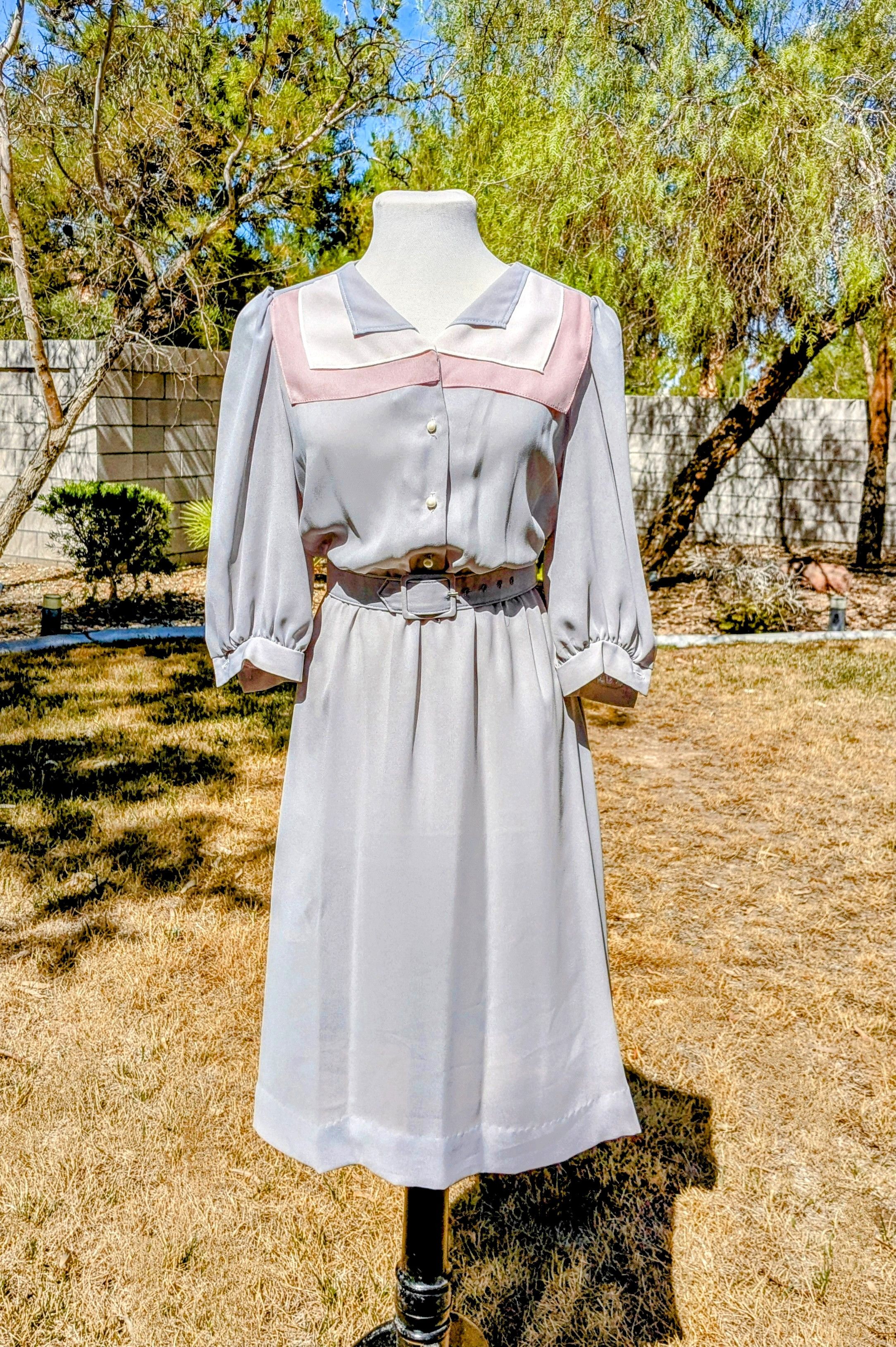 Vintage USA Jerell of Texas Midi Blouson w/Belt Sailor Collar Dress Size S / US 4 / IT 40 - 1 Thumbnail