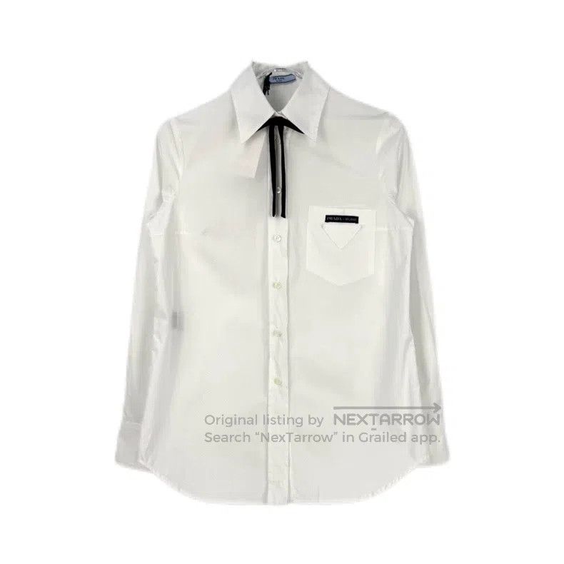 Prada Prada White classic logo bow shirt Size XS / US 0-2 / IT 36-38 - 1 Thumbnail