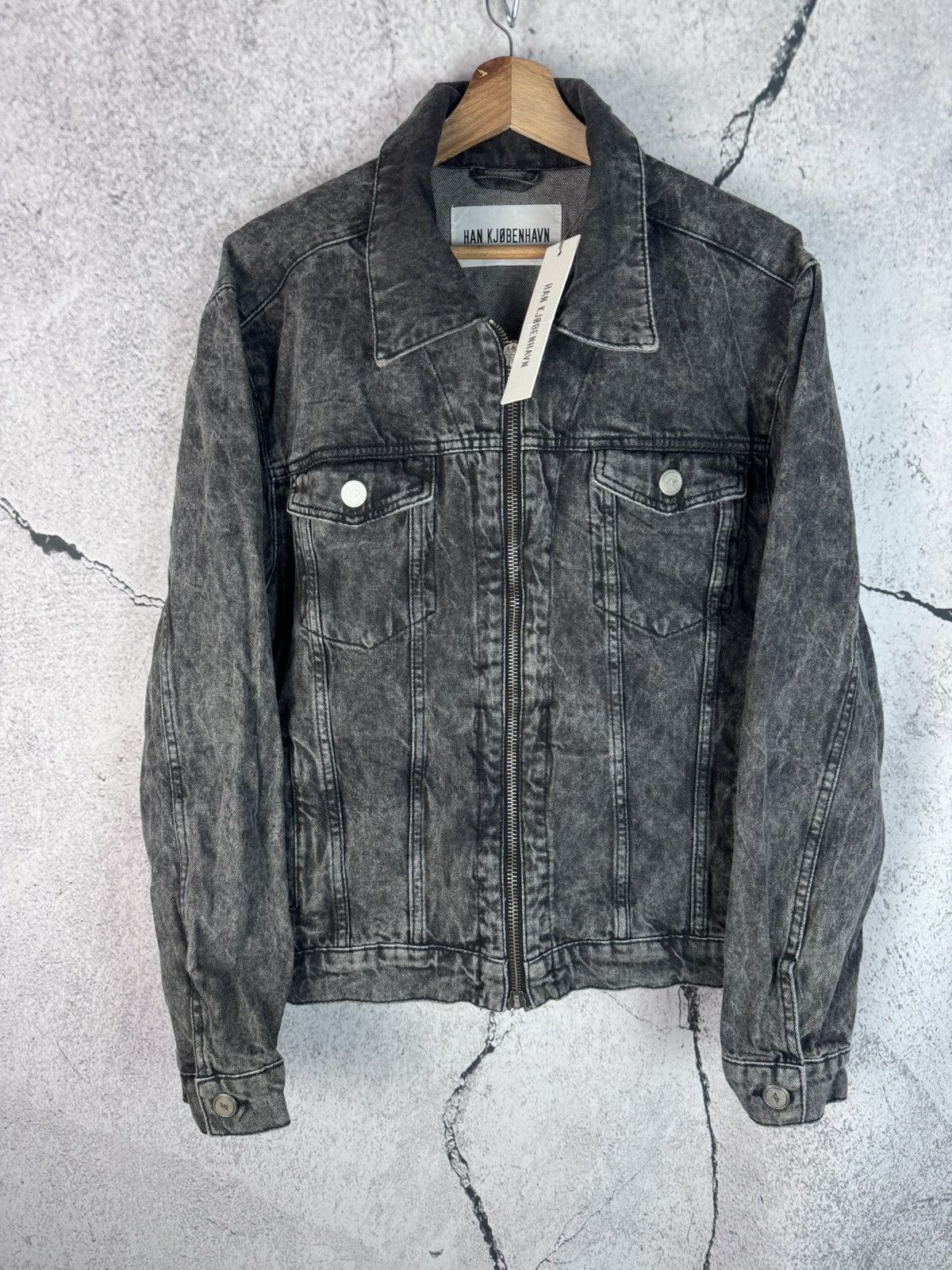 image of Rrp 486$ Han Kjobenhavn Washed Style Denim Jacket in Blue Jeans, Men's (Size Large)