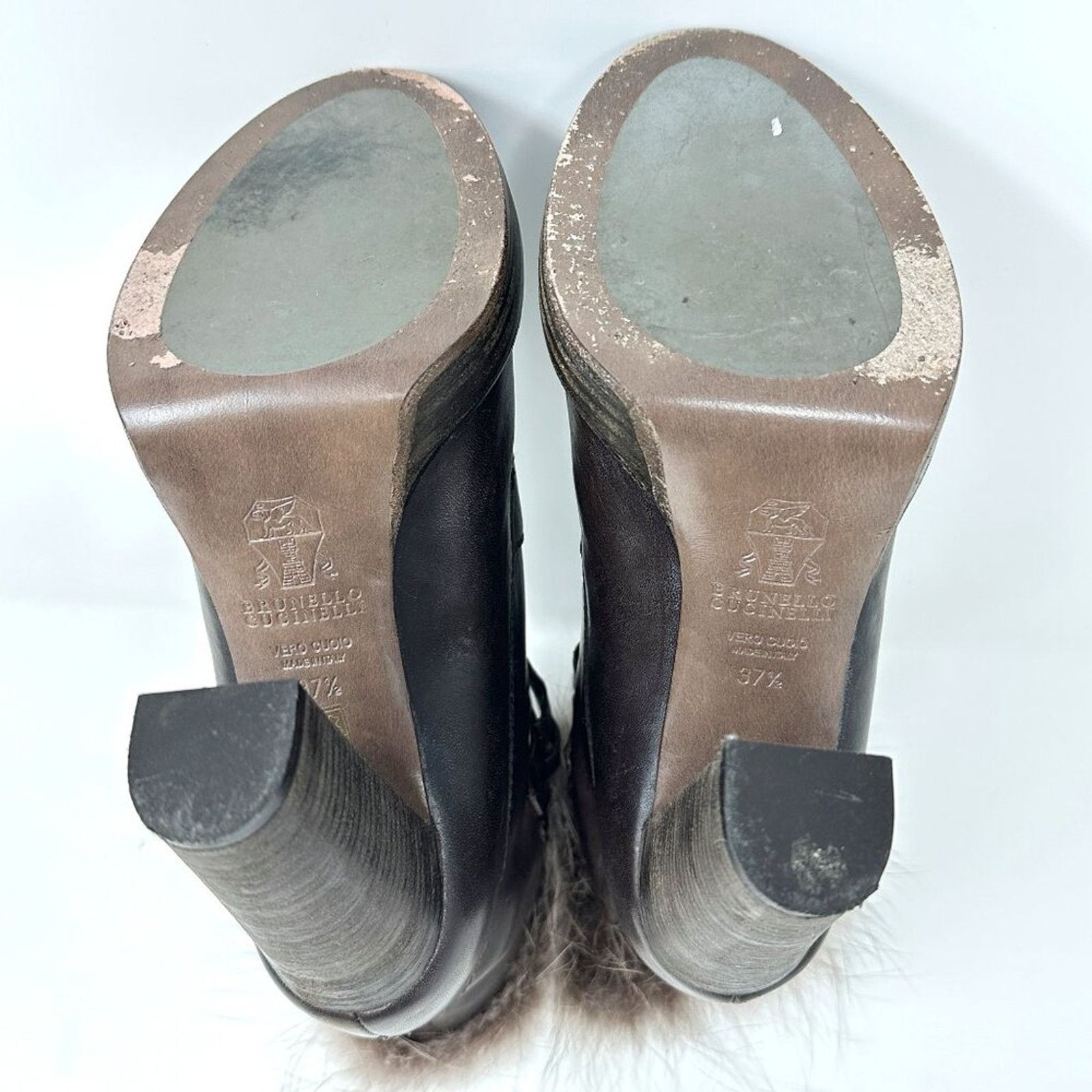 Brunello Cucinelli Brunello Cucinelli Brown Leather Fur Lace-Up High Heel Boots Size US 7.5 / IT 37.5 - 8 Thumbnail