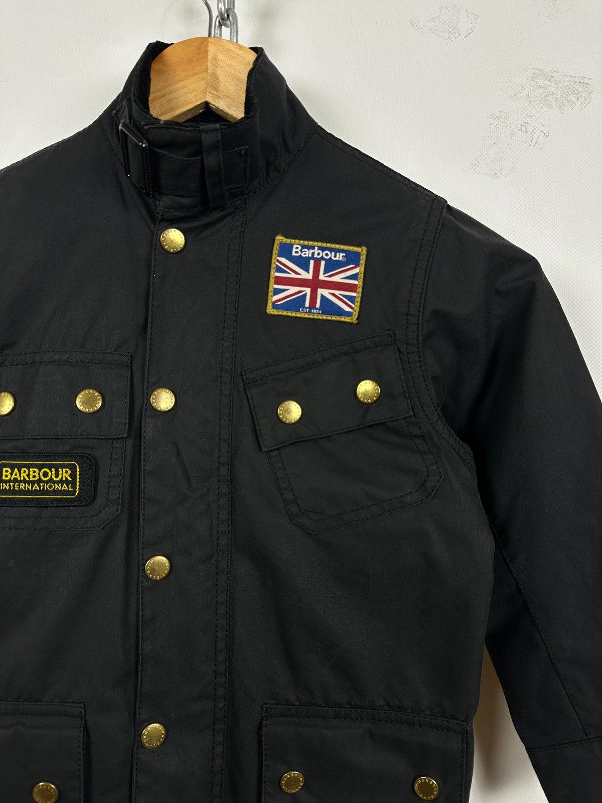 Barbour Kids Barbour Union Jack International Black Waxed Jacket Size US XXS / EU 40 - 7 Thumbnail