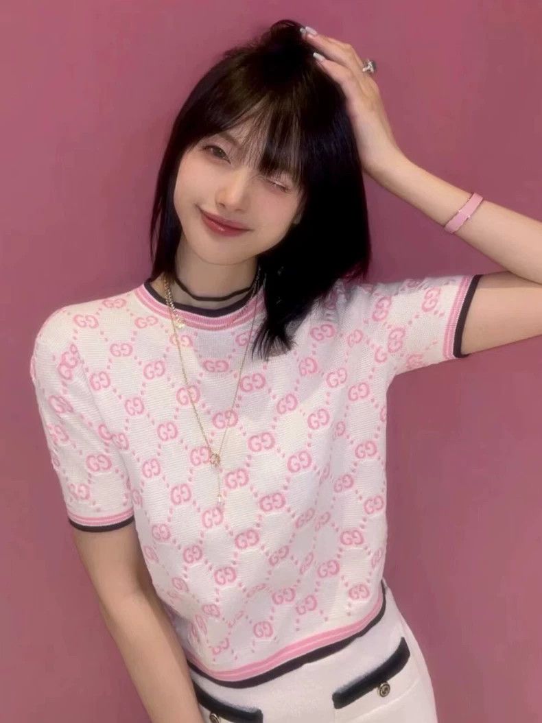 Gucci Gucci 24 new pink and white color matching round-neck cotto Size US XS / EU 42 / 0 - 8 Thumbnail