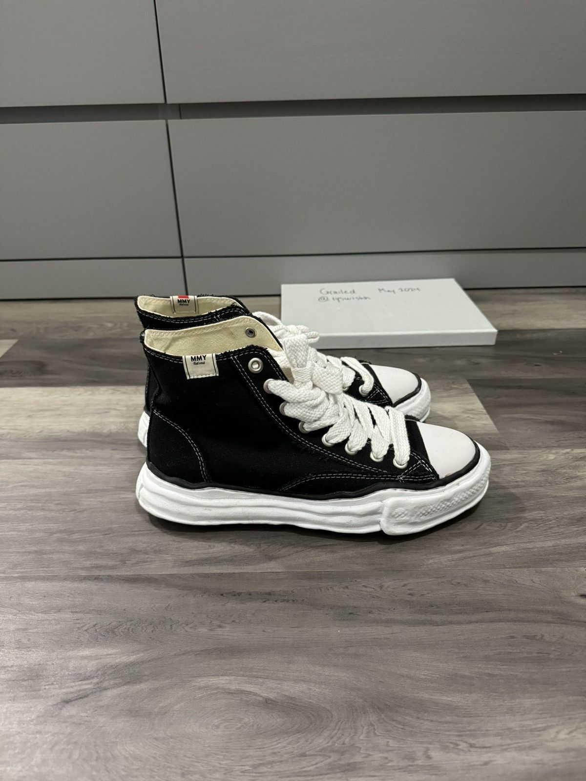 image of Maison Mihara Yasuhiro Black High Top Mmy Maison Mihara Sneaker in White, Men's (Size 9)