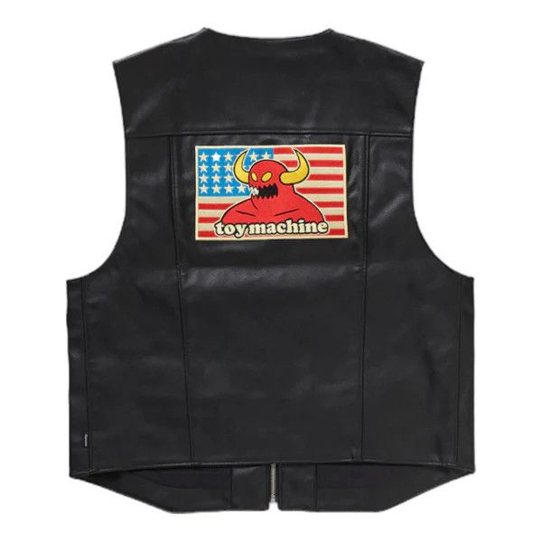 Supreme SUPREME X TOY MACHINE FAUX LEATHER VEST BLACK | Grailed