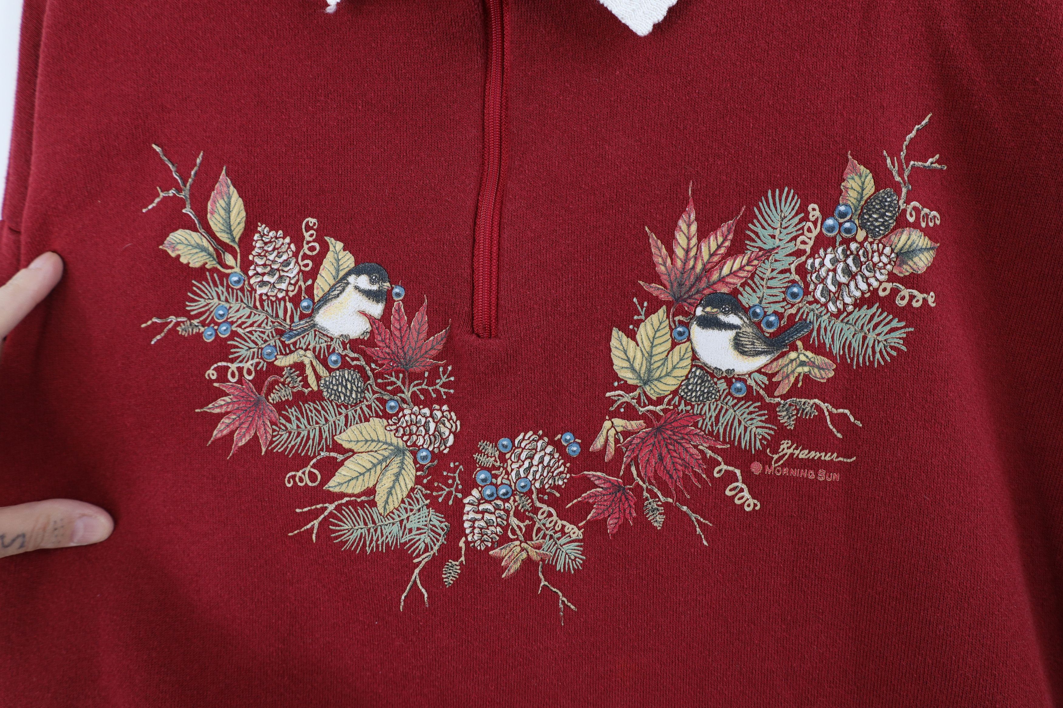 Vintage Vintage 90s Streetwear Bird Collared Sweatshirt Red USA Size XL / US 12-14 / IT 48-50 - 8 Thumbnail