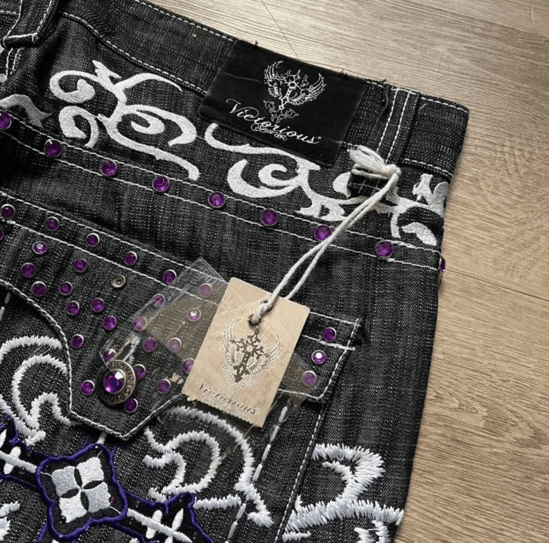 Japanese Brand Oversized Print Embroidered Baggy Jeans Size US 34 / EU 50 - 3 Thumbnail